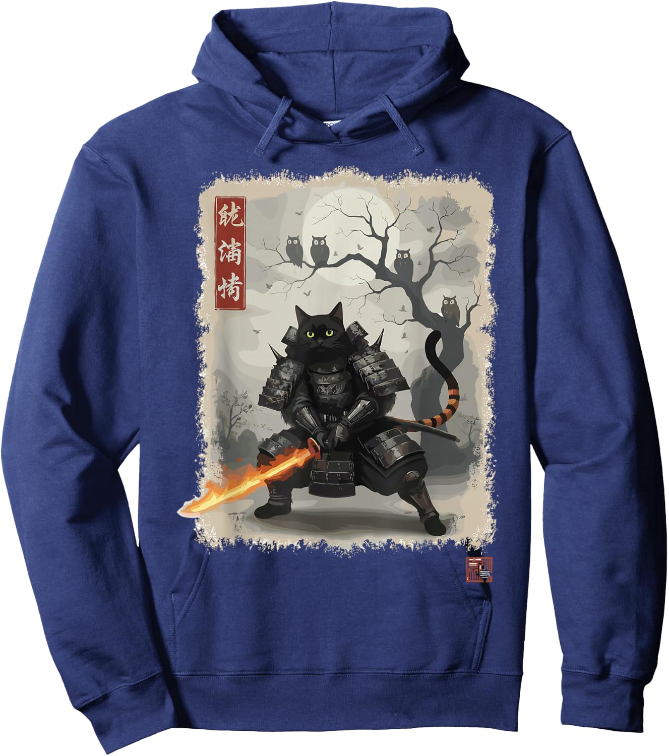 Samurai Cat Japanese Shirts Warrior Vintage Hoodie - Hoodie | Navy