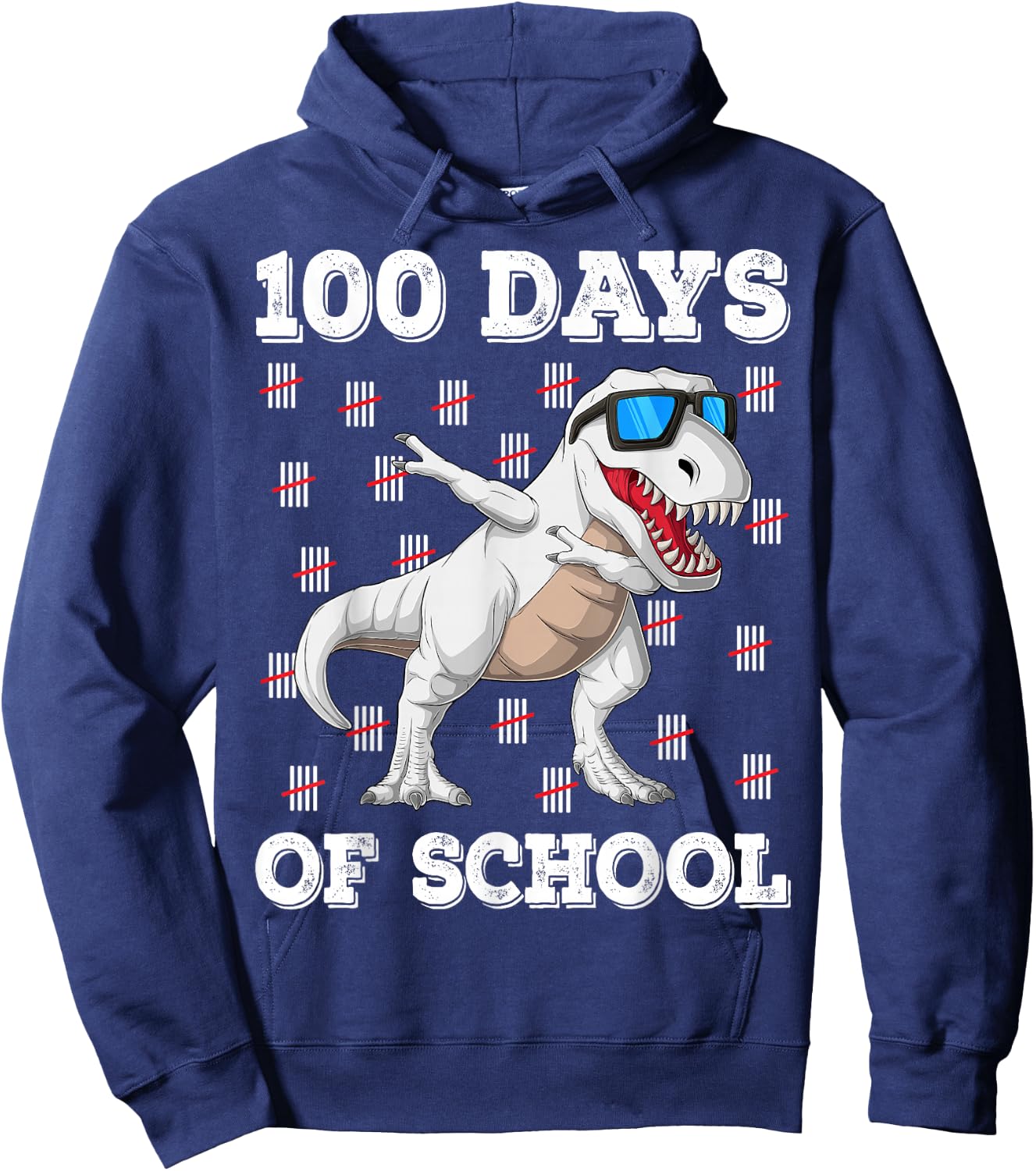 100th Day of School Kids Boys 100 Days of School T-Rex Hoodie - Hoodie | Navy