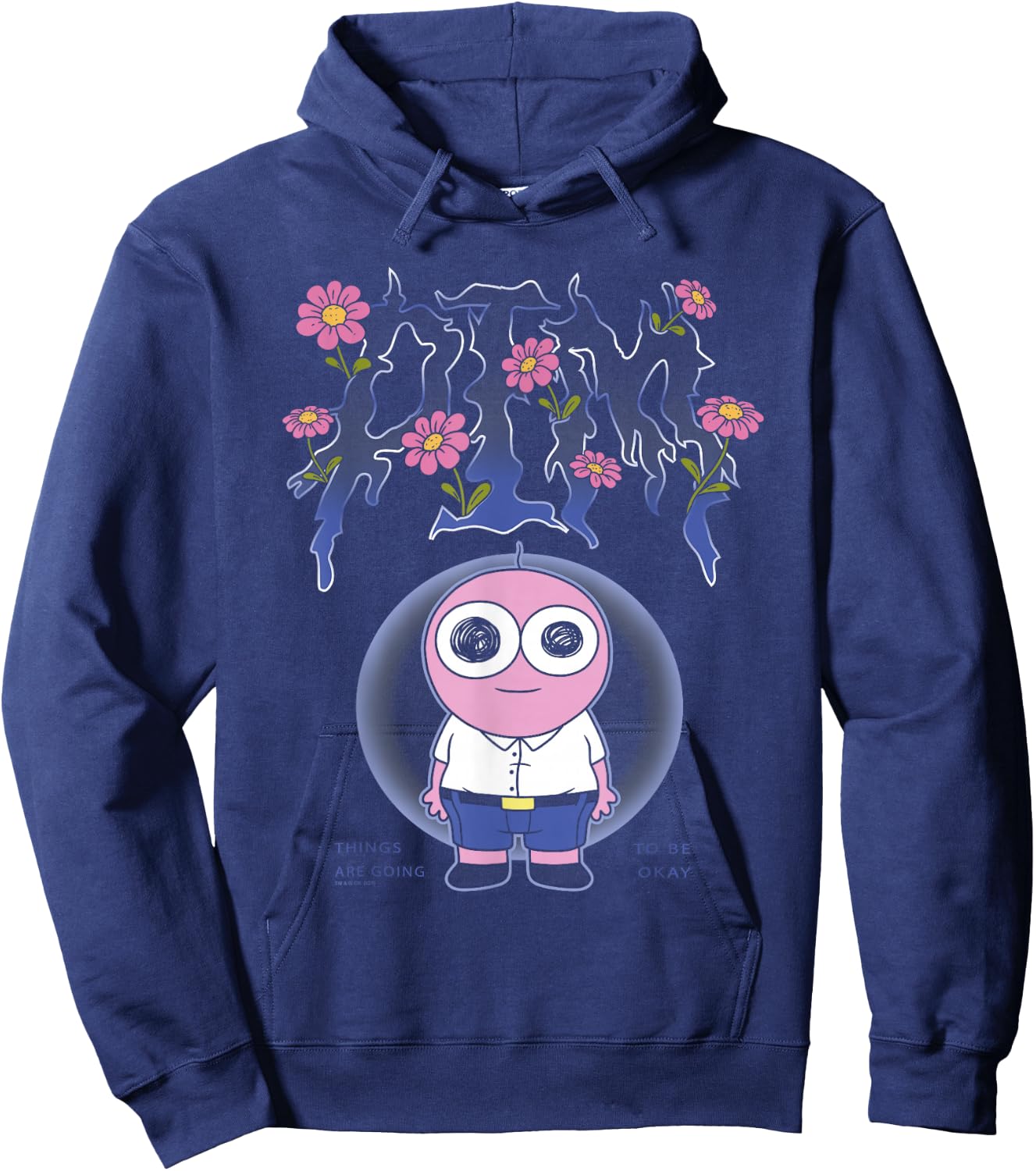 Smiling Friends PIM Going to Be Okay Flower Text Cartoon Hoodie - Hoodie | Navy