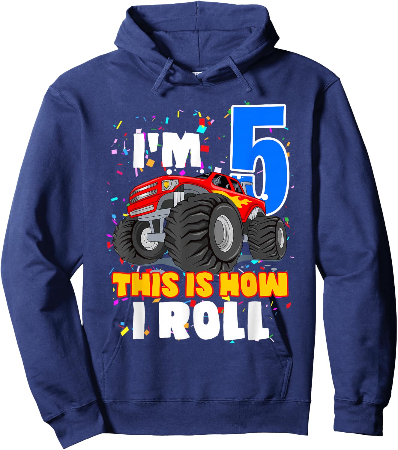Boys 5 Years Old 5th Birthday Boy Monster Truck Offroad Party Hoodie - Hoodie | Navy