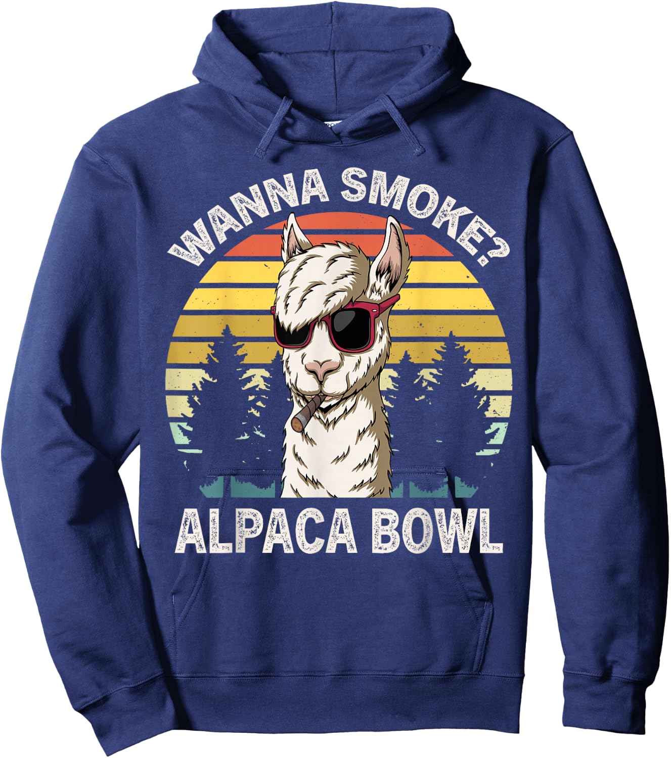 Wanna Smoke Alpaca Bowl Funny Llama Smoking Weed Cannabis Hoodie - Hoodie | Navy