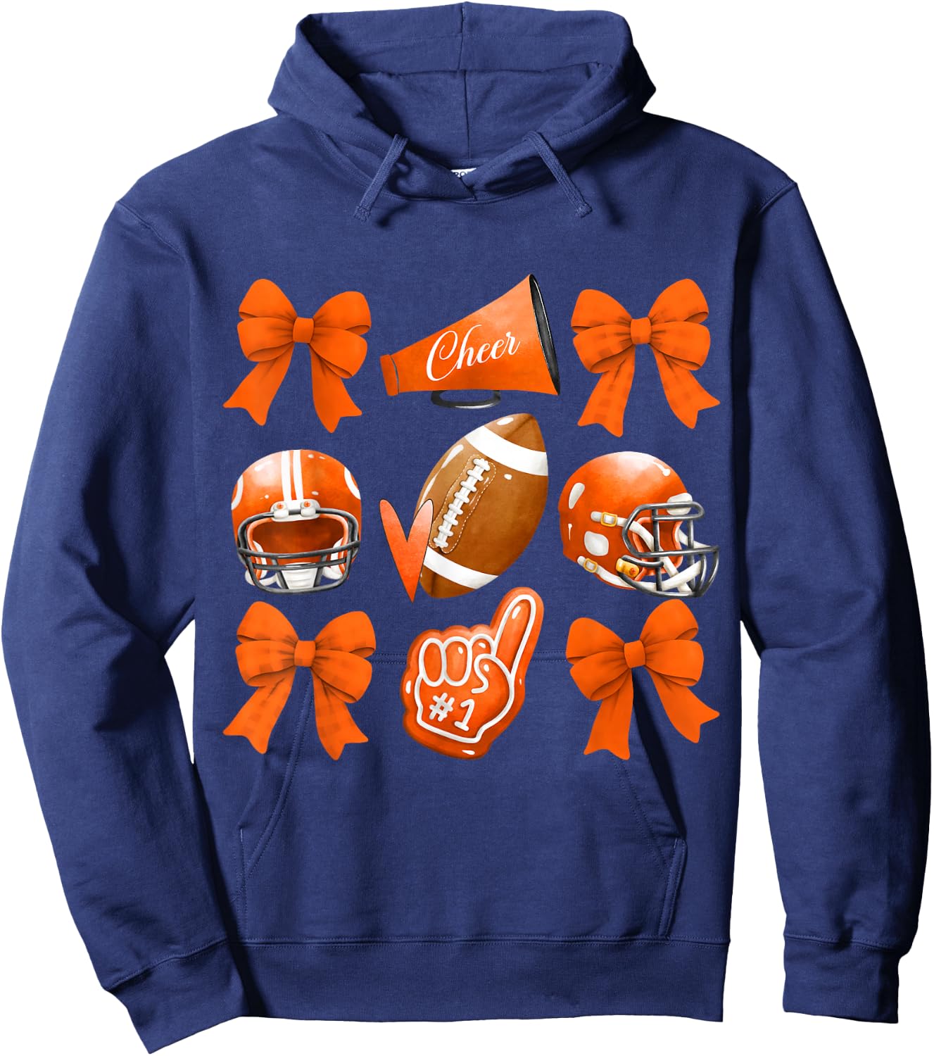 Orange Coquette Football Cheer Game Day Women Boy Men Hoodie - Hoodie | Navy