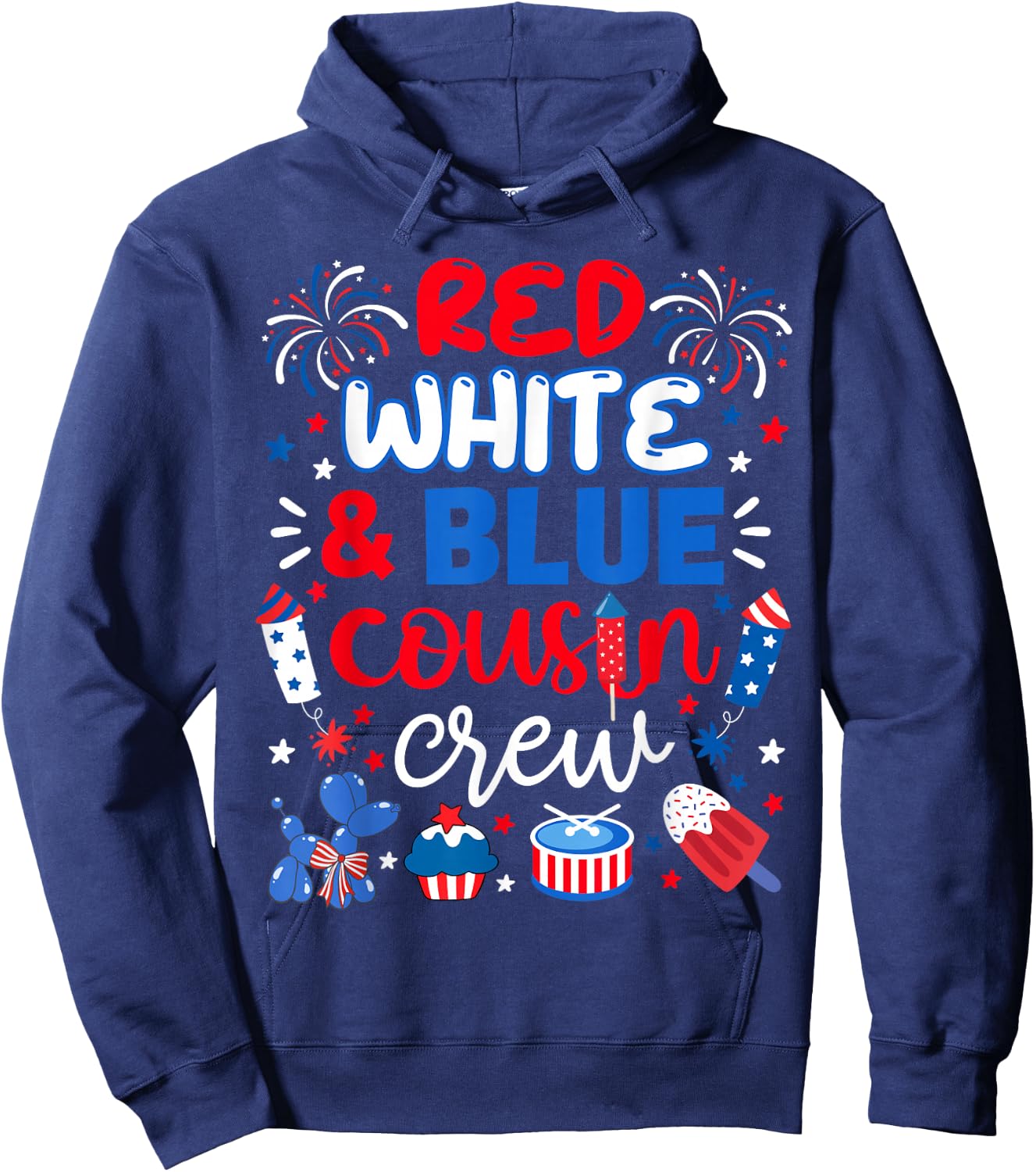 Red White and Blue Cousin Crew 2025 4th July Matching Family Hoodie - Hoodie | Navy