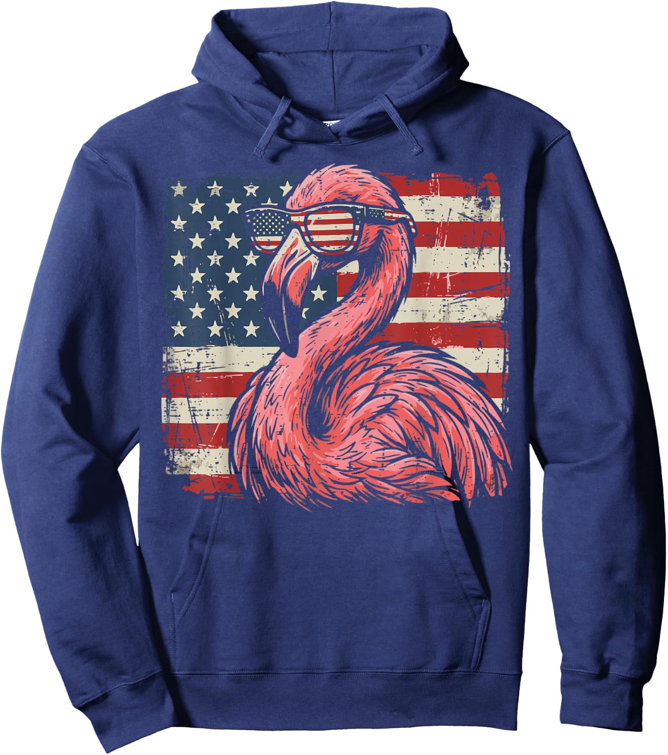 4th of July Flamingo US Flag Sunglasses Patriotic Men Women Hoodie - Hoodie | Navy