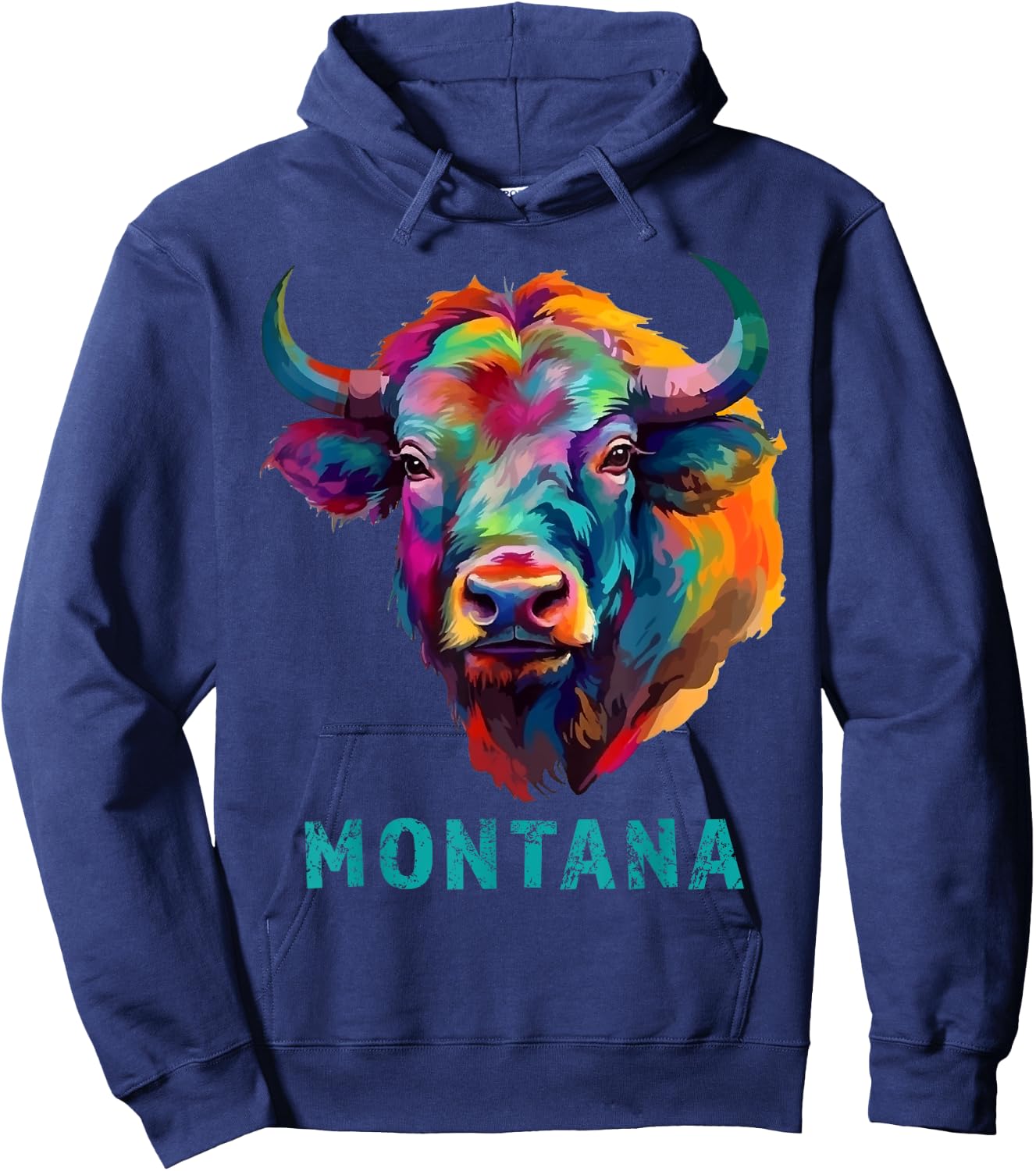 Montana American Bison Lover Graphic Buffalo Souvenir Hoodie - Hoodie | Navy