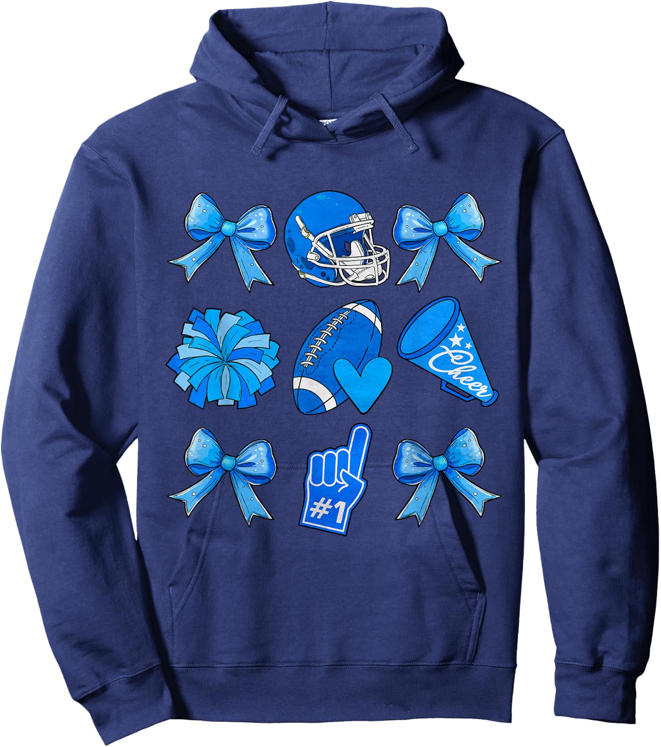 Cheer Football Coquette Bow Game Day Cheerleader Blue Hoodie - Hoodie | Navy