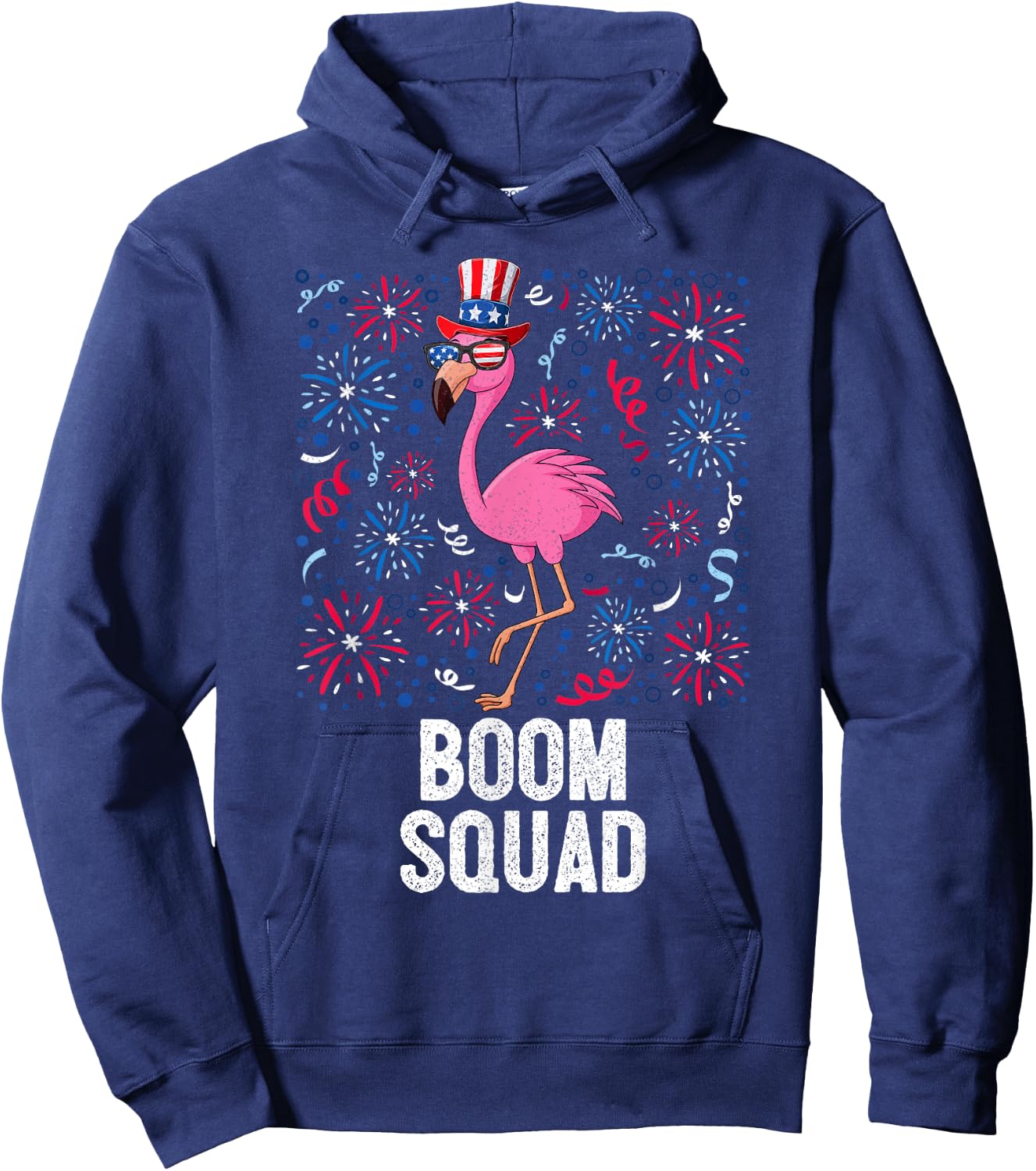 4th Of July Boom Squad Flamingo US Flag Patriotic Fireworks Hoodie - Hoodie | Navy