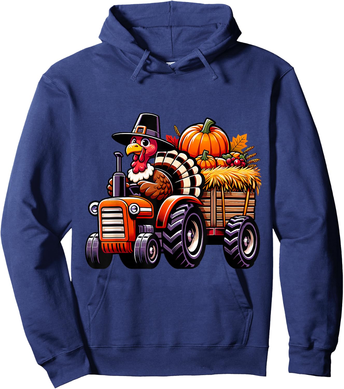 Turkey And Tractors Boys Kids Girls Thanksgiving Hayride Hoodie - Hoodie | Navy