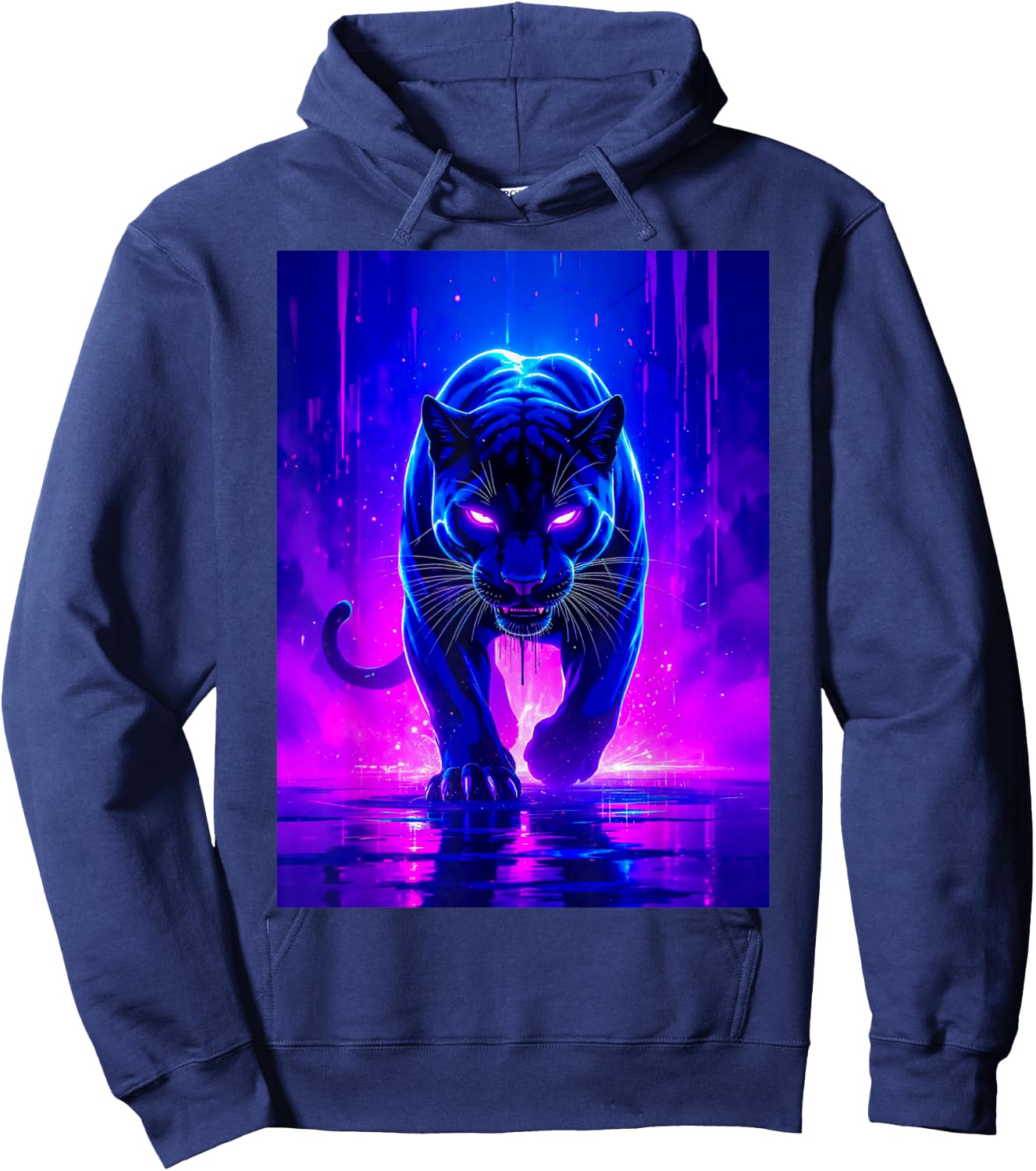 Une panthère féroce Brille dans des Flammes électriques Violettes et Roses Hoodie - Hoodie | Navy