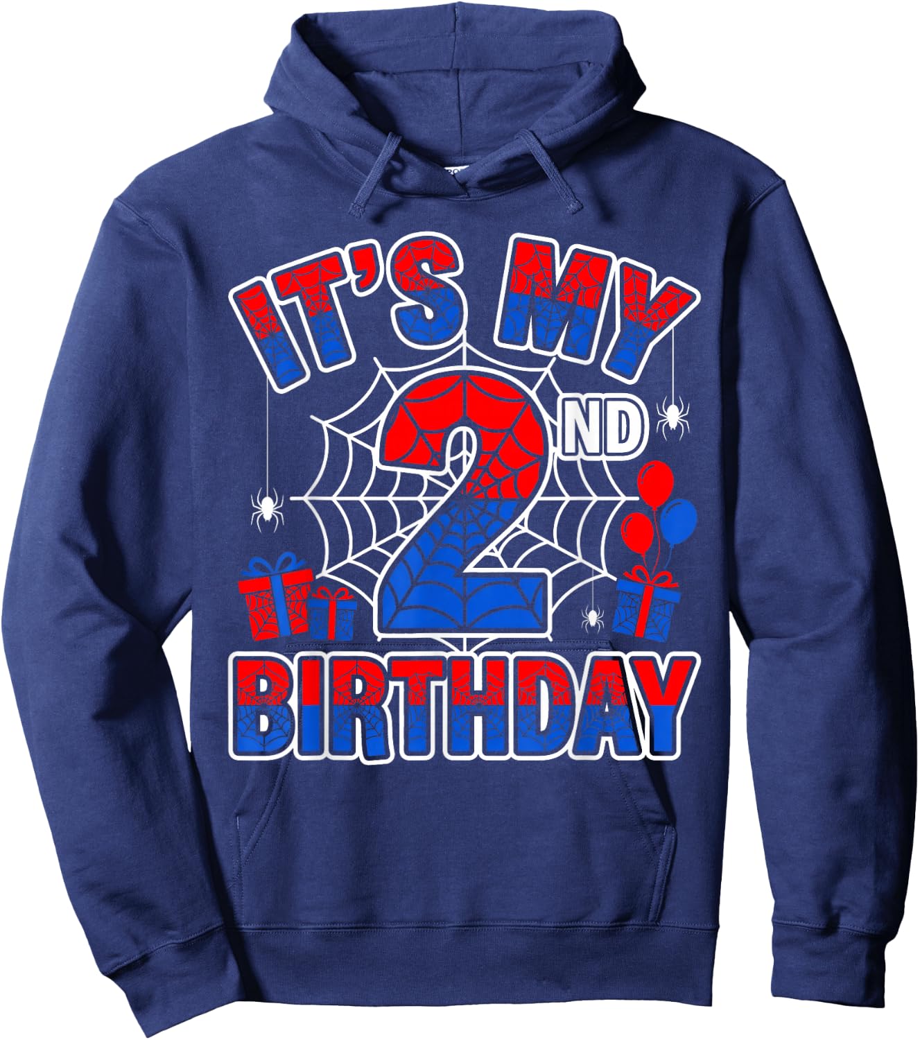 Its My 2nd Birthday Boy 2 Year Old Spider Web Birthday Party Hoodie - Hoodie | Navy