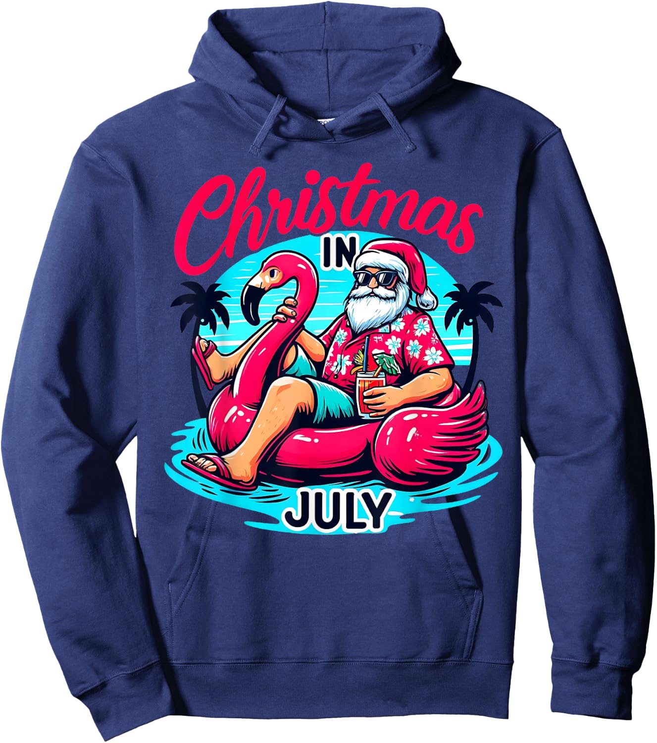 Funny Christmas In July Shirt Summer Vacation Gifts Santa Hoodie - Hoodie | Navy