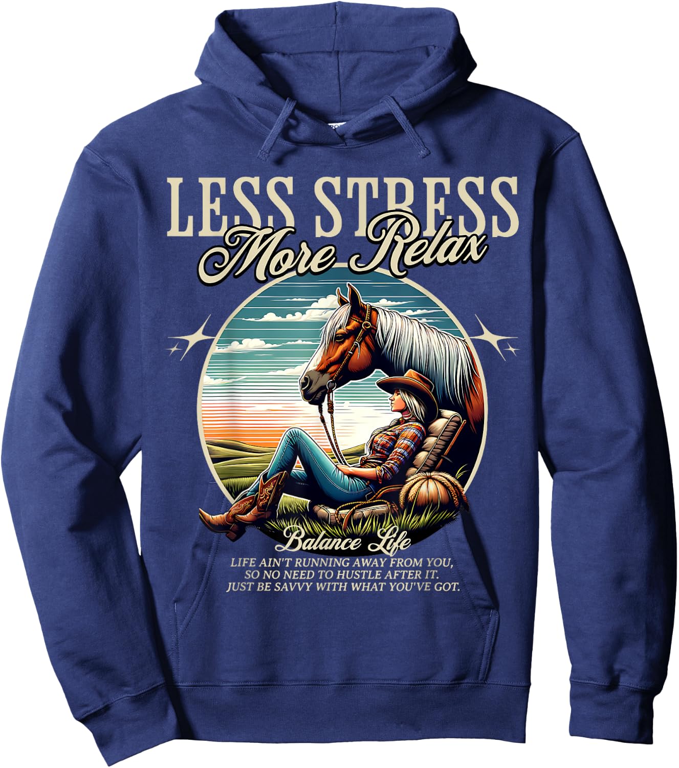 Less Stress More Relax Cowgirl Hoodie - Hoodie | Navy