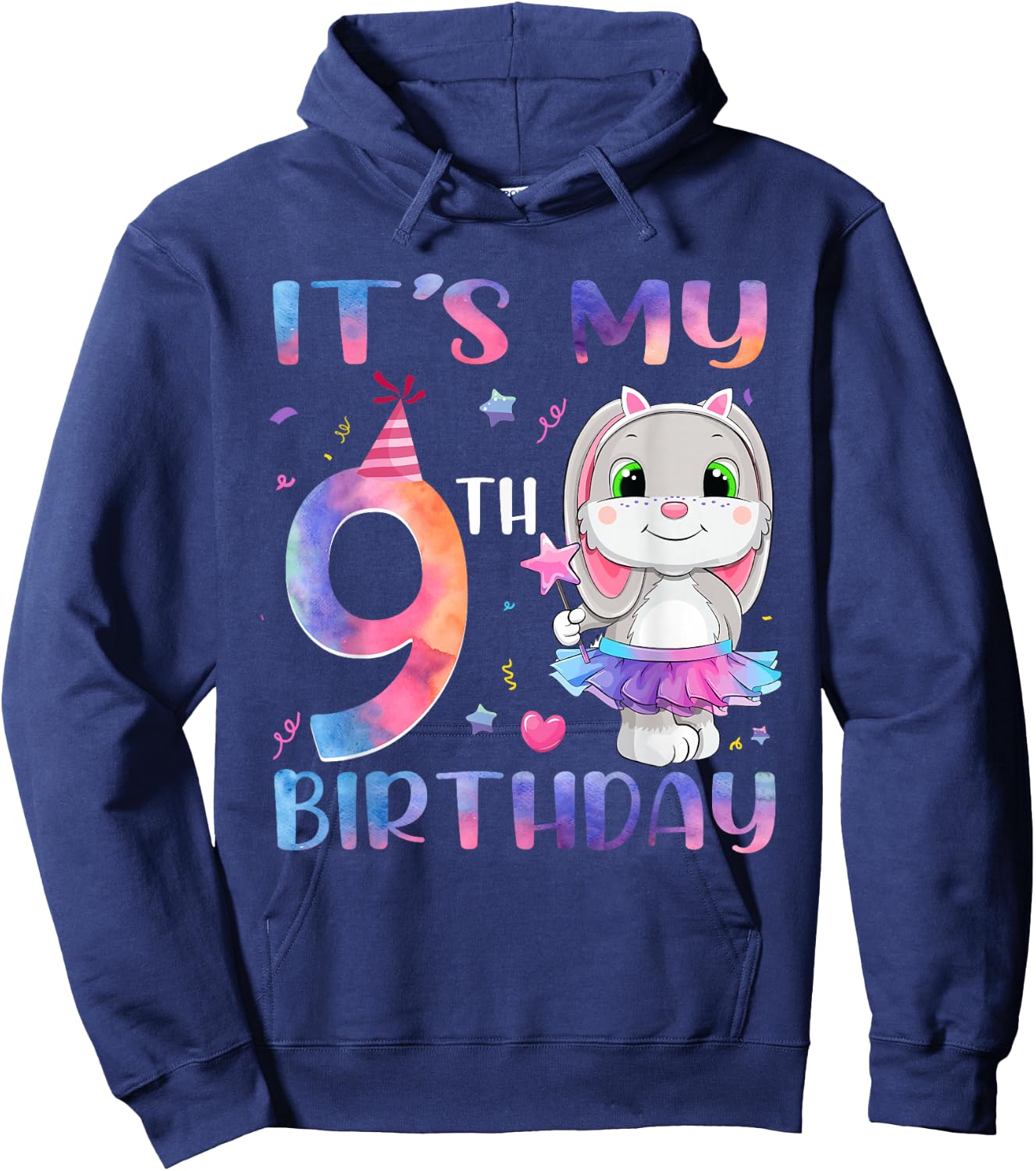 It's My 9th Birthday Bunny Rabbit 9 Years Old Boy Girl Hoodie - Hoodie | Navy