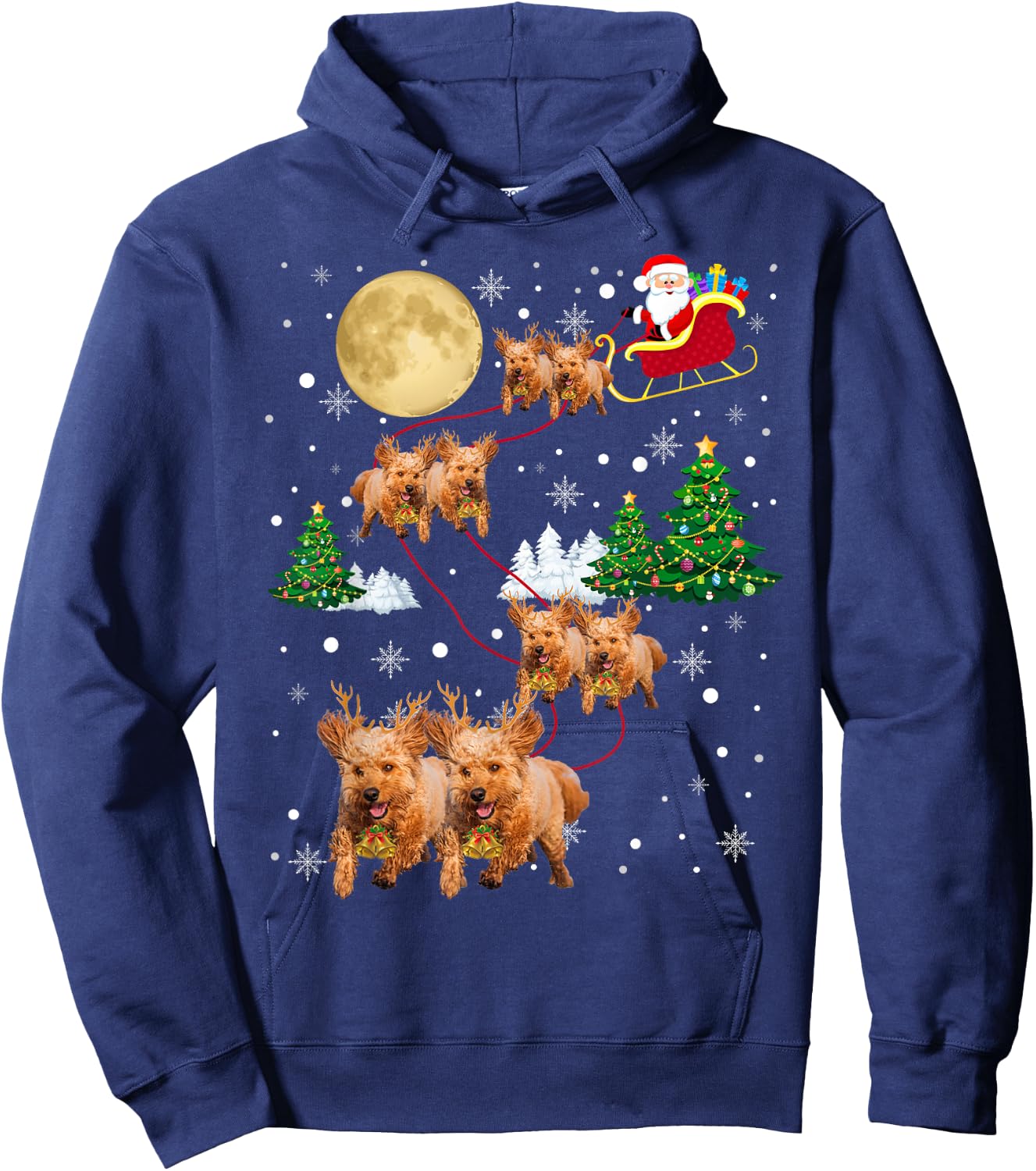 Goldendoodle Dog Tree Christmas Sweater Xmas Pet Dogs Gifts Women Kids Hoodie - Hoodie | Navy