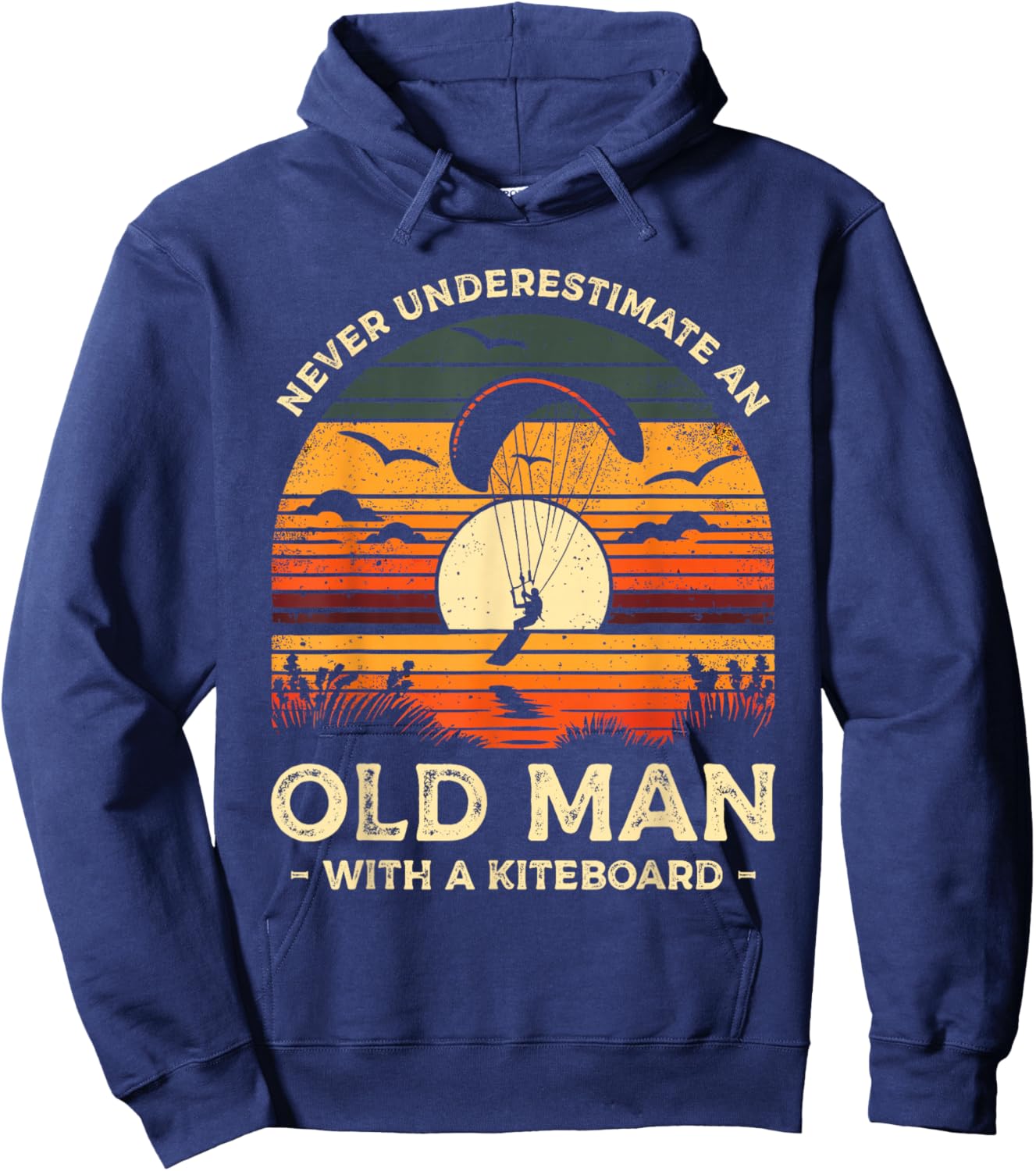 Never Underestimate An Old Man With A Kiteboard Kitesurf , black Hoodie - Hoodie | Navy