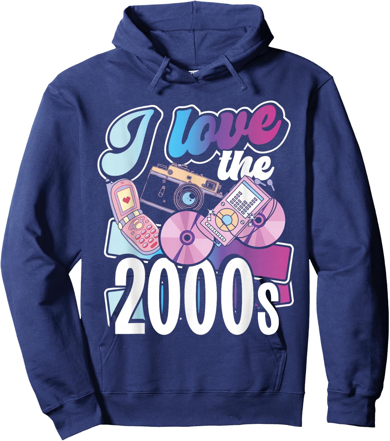 2000er Jahre Flip Phones Und Tech Designs I Love The 2000s Black Small -Adults Regular Fit Short Sleeve Cotton 60% Polyester 40% Novelty Retro 2000s Nostalgia Hoodie - Hoodie | Navy