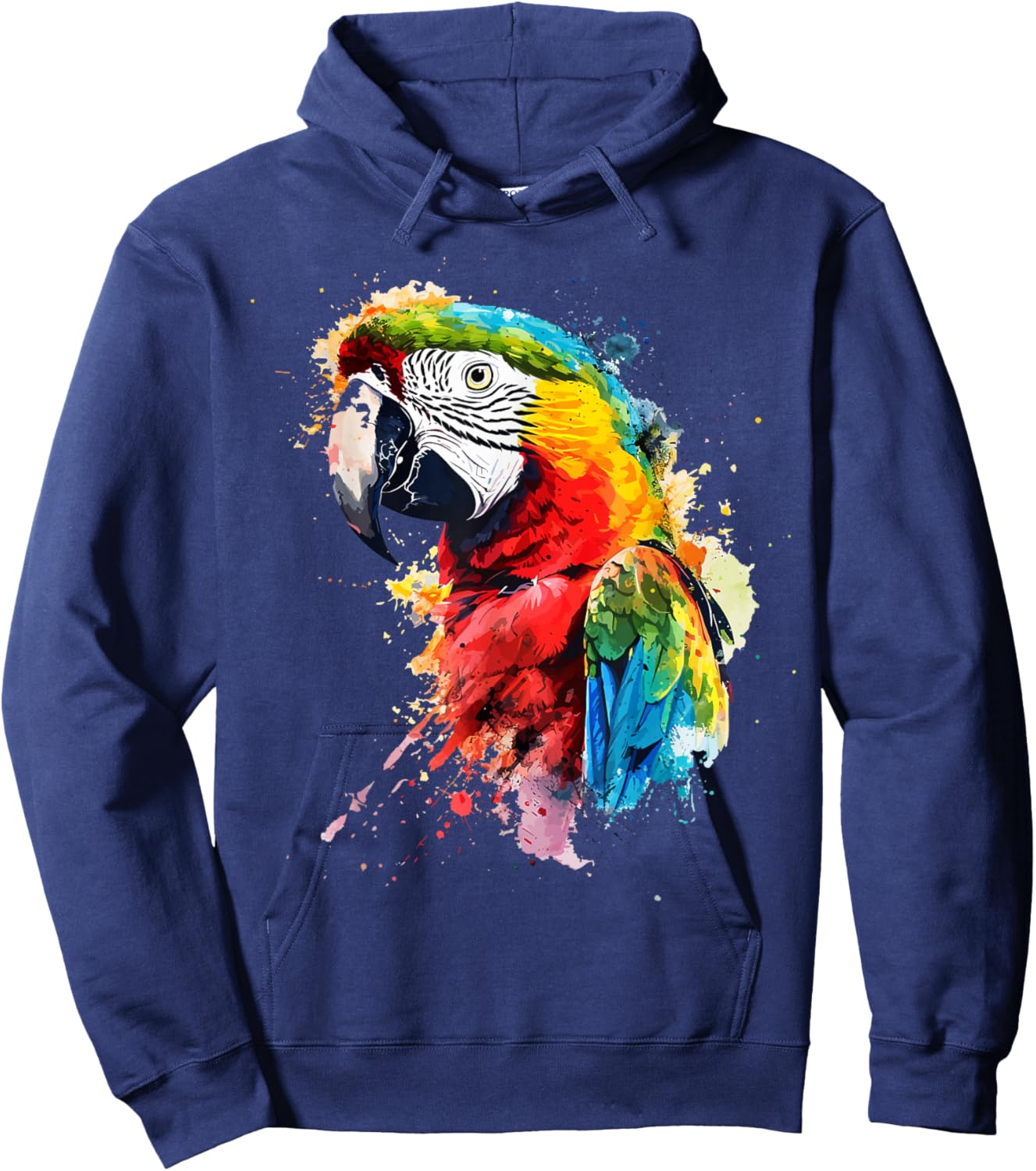 Colourful Parrot Watercolor , White Hoodie - Hoodie | Navy