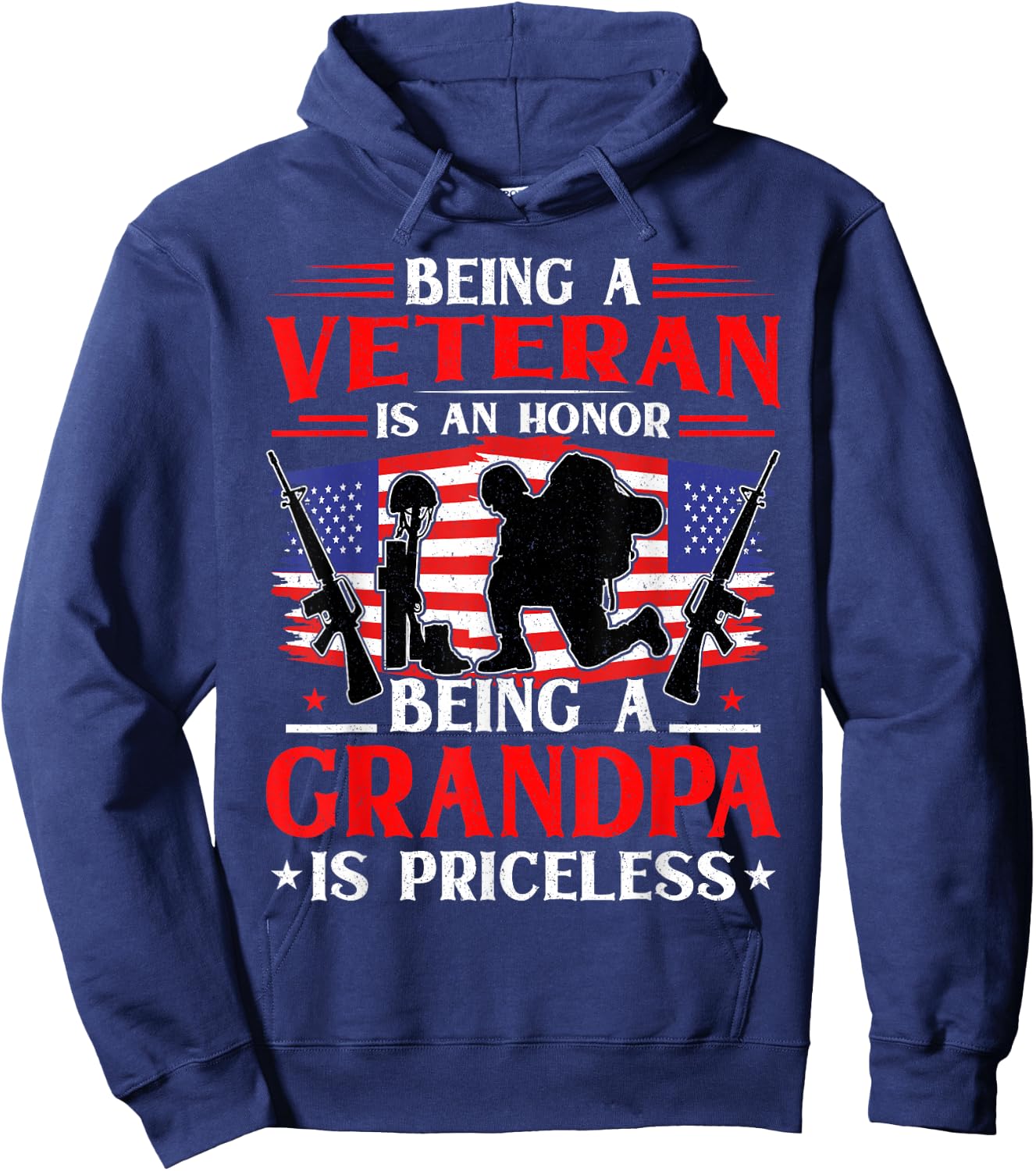 Being a Veteran is an Honor Being a Grandpa is Priceless Hoodie - Hoodie | Navy