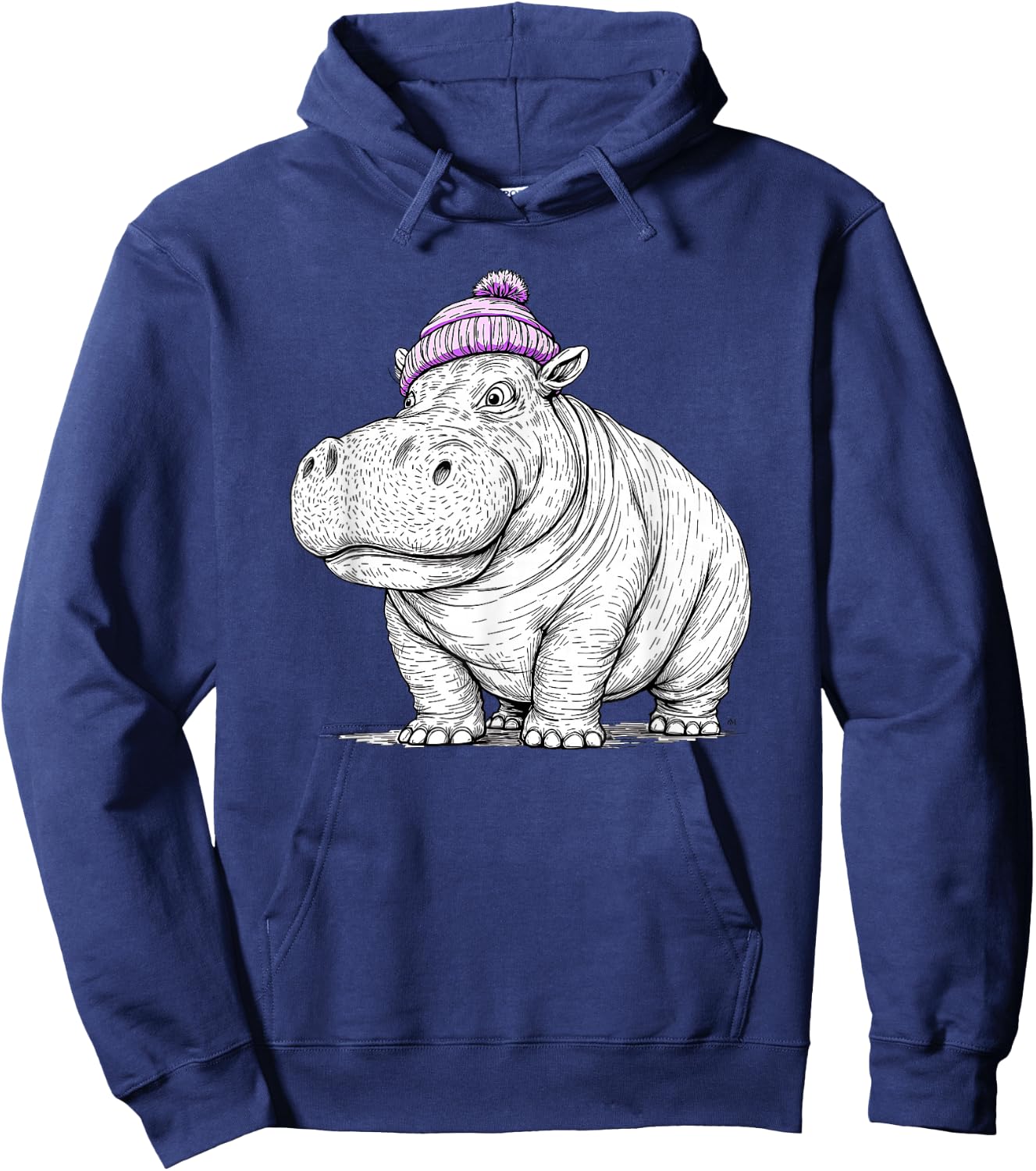 Hippo Wearing a Beanie Stocking Hat Cute Animal Design Hoodie - Hoodie | Navy