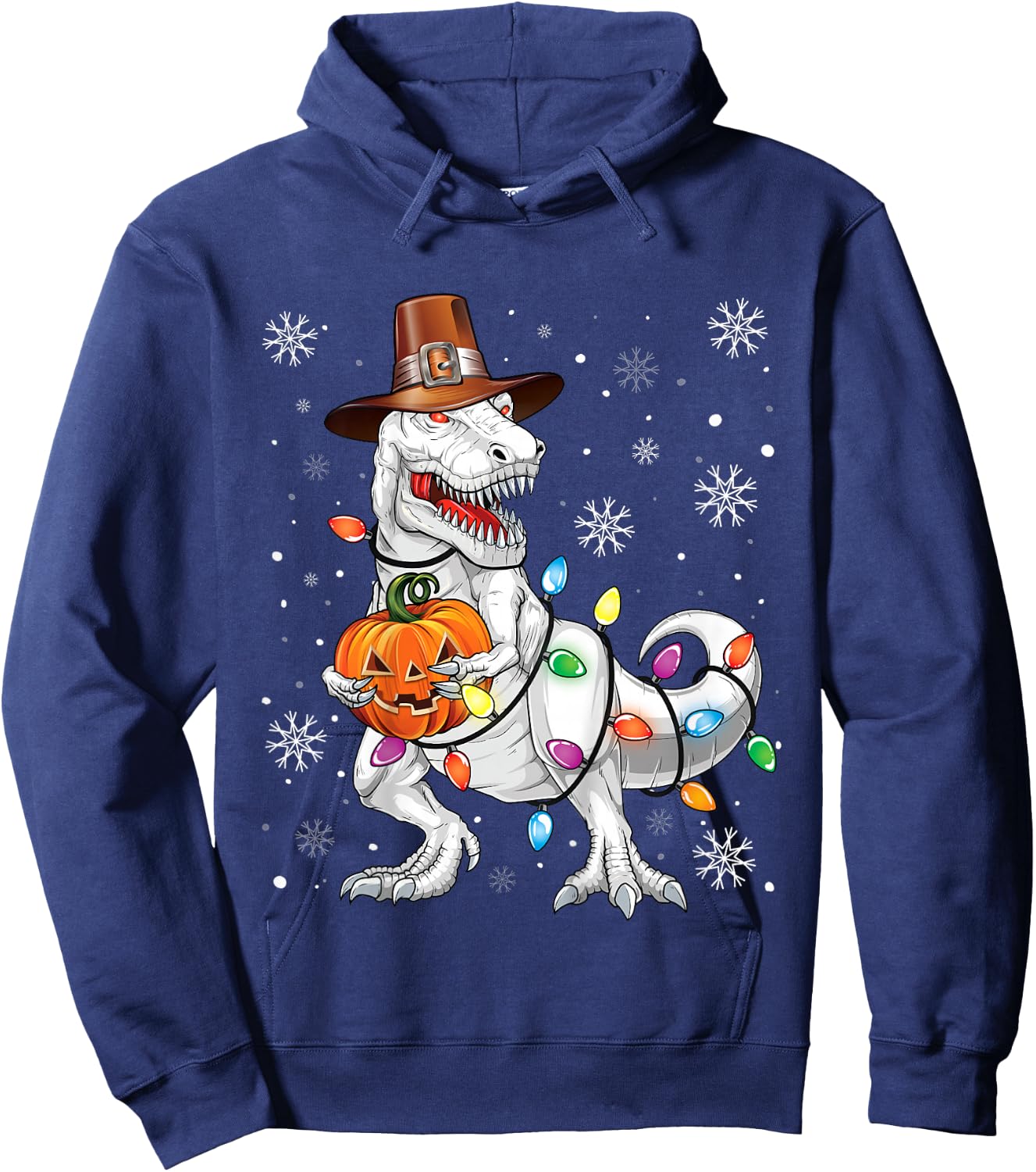 Kids Halloween Thanksgiving Christmas Hallothanksmas Dinosaur Hoodie - Hoodie | Navy