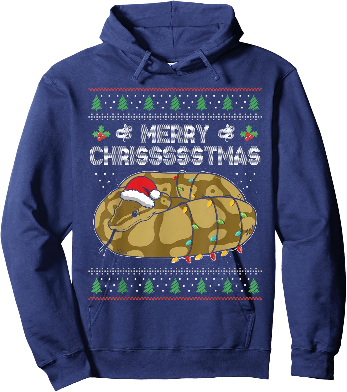 Merry Chrissssstmas Santa Hat Snake Reptile Christmas Hoodie - Hoodie | Navy