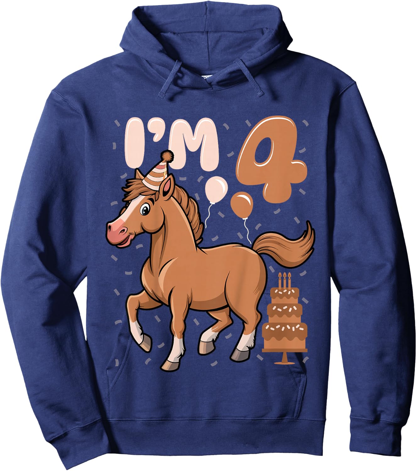 Kids I'm 4 Cute Horse Kids Four Years Old 4th Birthday Party Hoodie - Hoodie | Navy