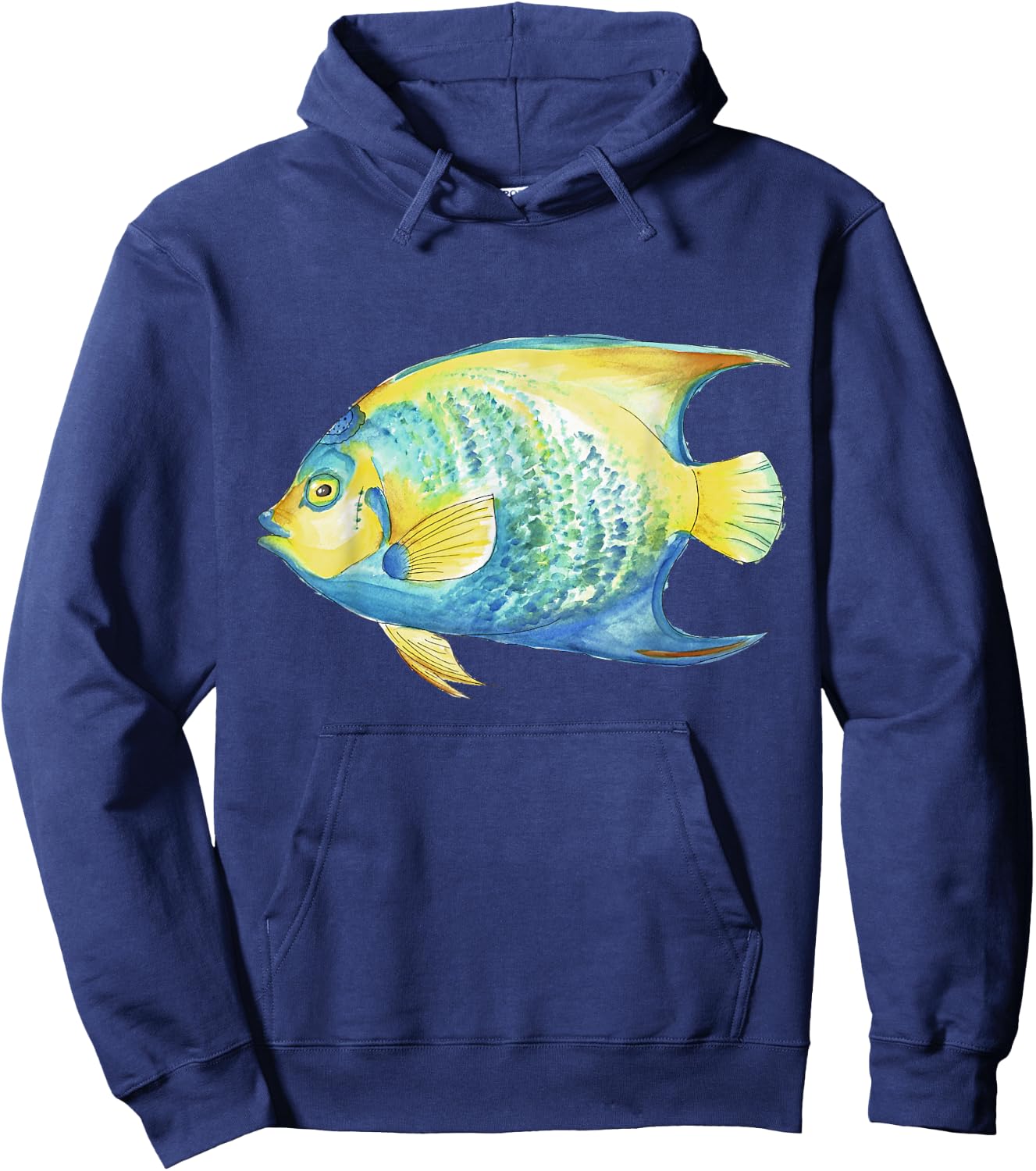 Tropical Blue Queen Angelfish Aquarium Watercolor Hoodie - Hoodie | Navy