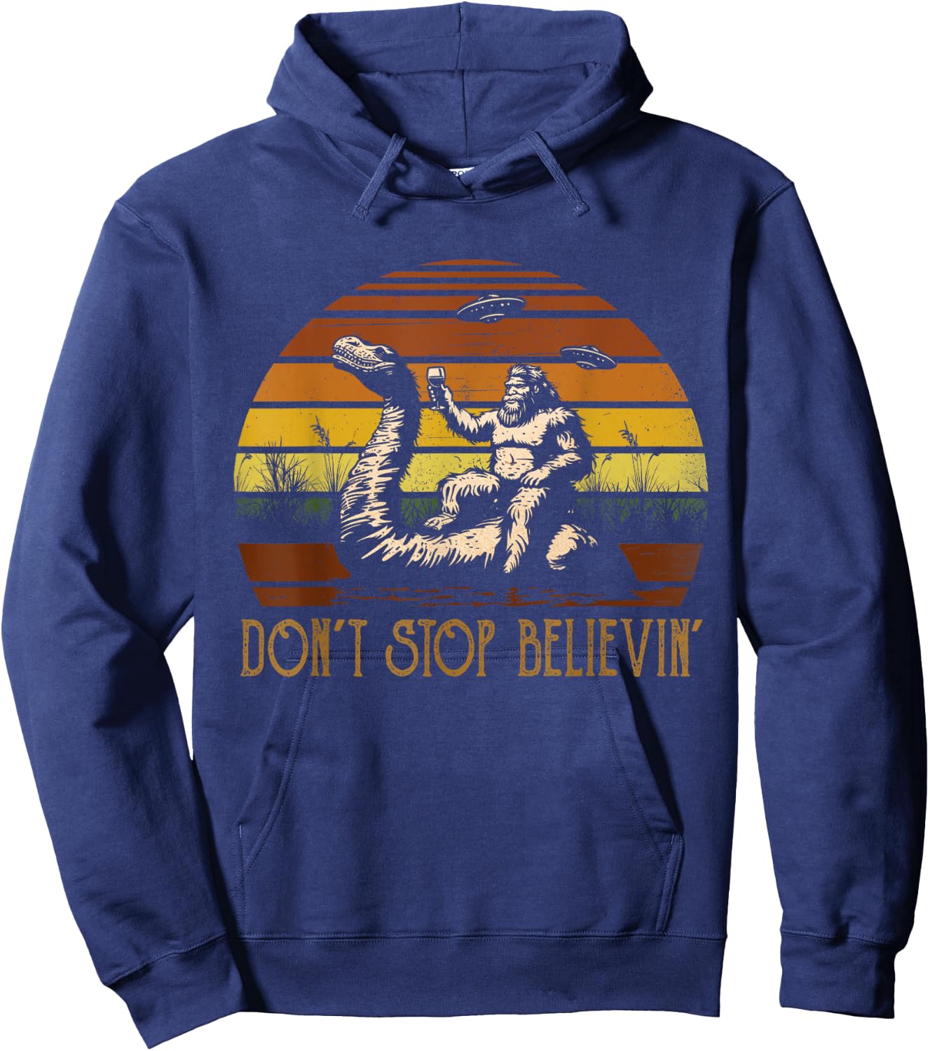 Vintage Cute Animal Loch Ness Monster Don't Stop Believin' Hoodie - Hoodie | Navy