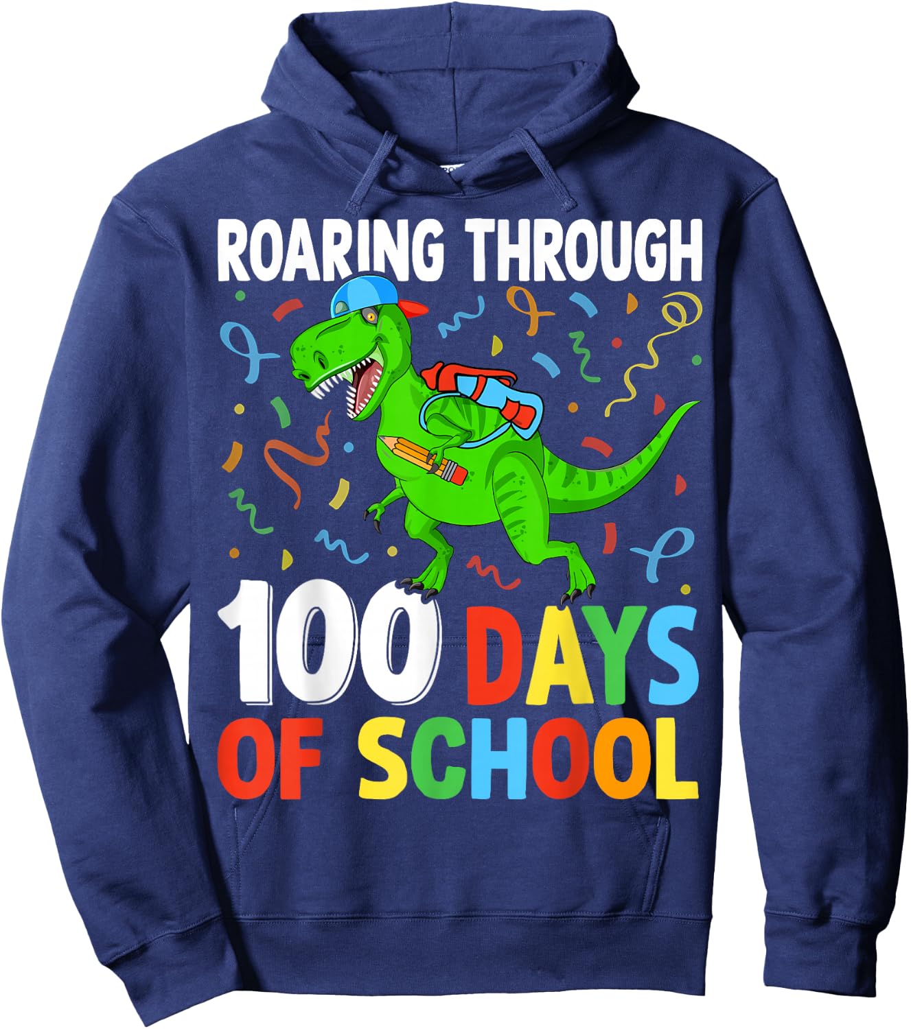 Roaring Through 100 Days of School Dinosaur Kids Teacher Hoodie - Hoodie | Navy