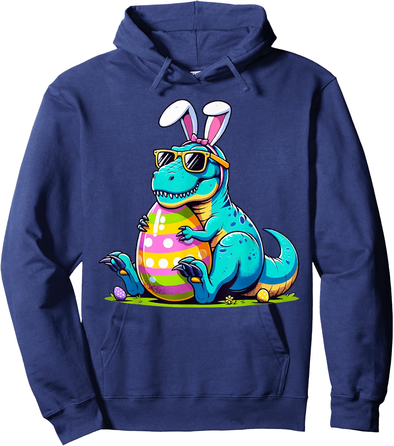 Dinosaur Easter Bunny Egg Happy Eastrawr T Rex Kids Boy Girl Hoodie - Hoodie | Navy