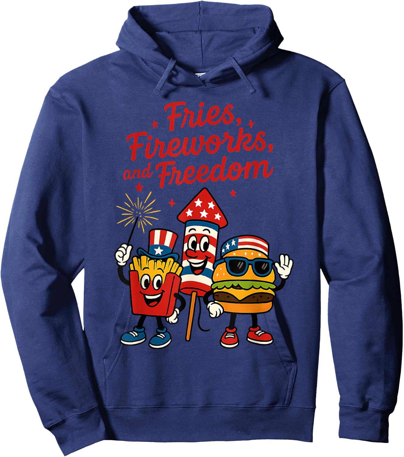 Patriotic Food Burger Fries Fireworks Freedom 4th of July Hoodie - Hoodie | Navy