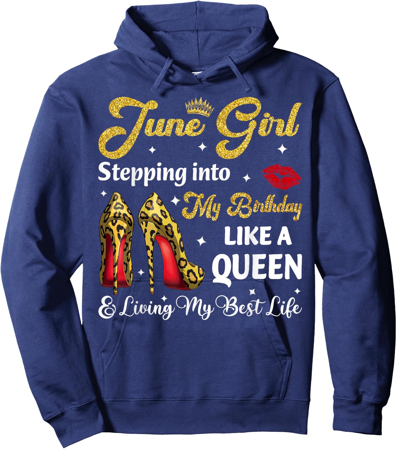 June Woman Girl Leopard High Heels It's My Birthday Hoodie - Hoodie | Navy