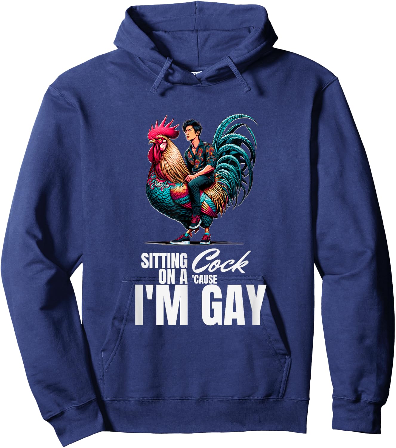 Gay Pride Funny Sitting on a Rooster Fabulous Humour Hoodie - Hoodie | Navy