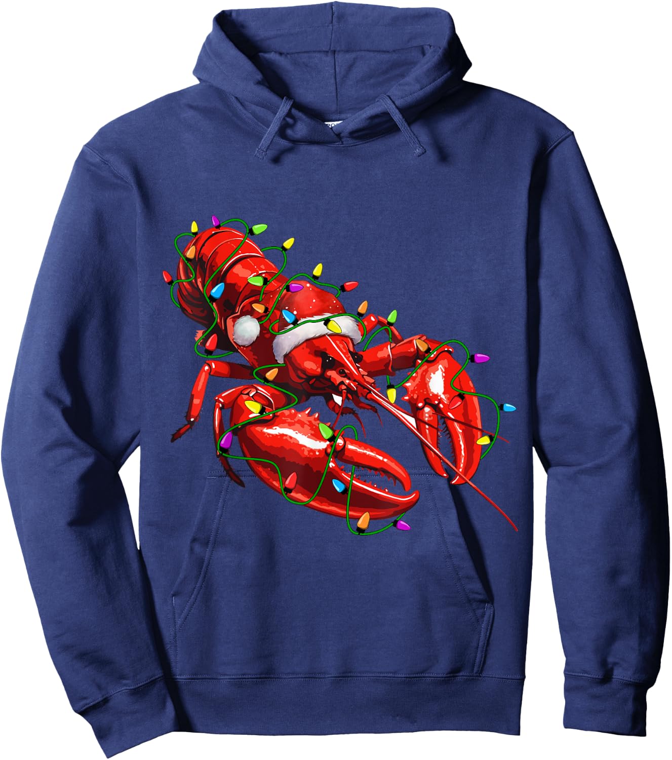 Lobster Santa Christmas Tree Lighting Xmas Funny Hoodie - Hoodie | Navy