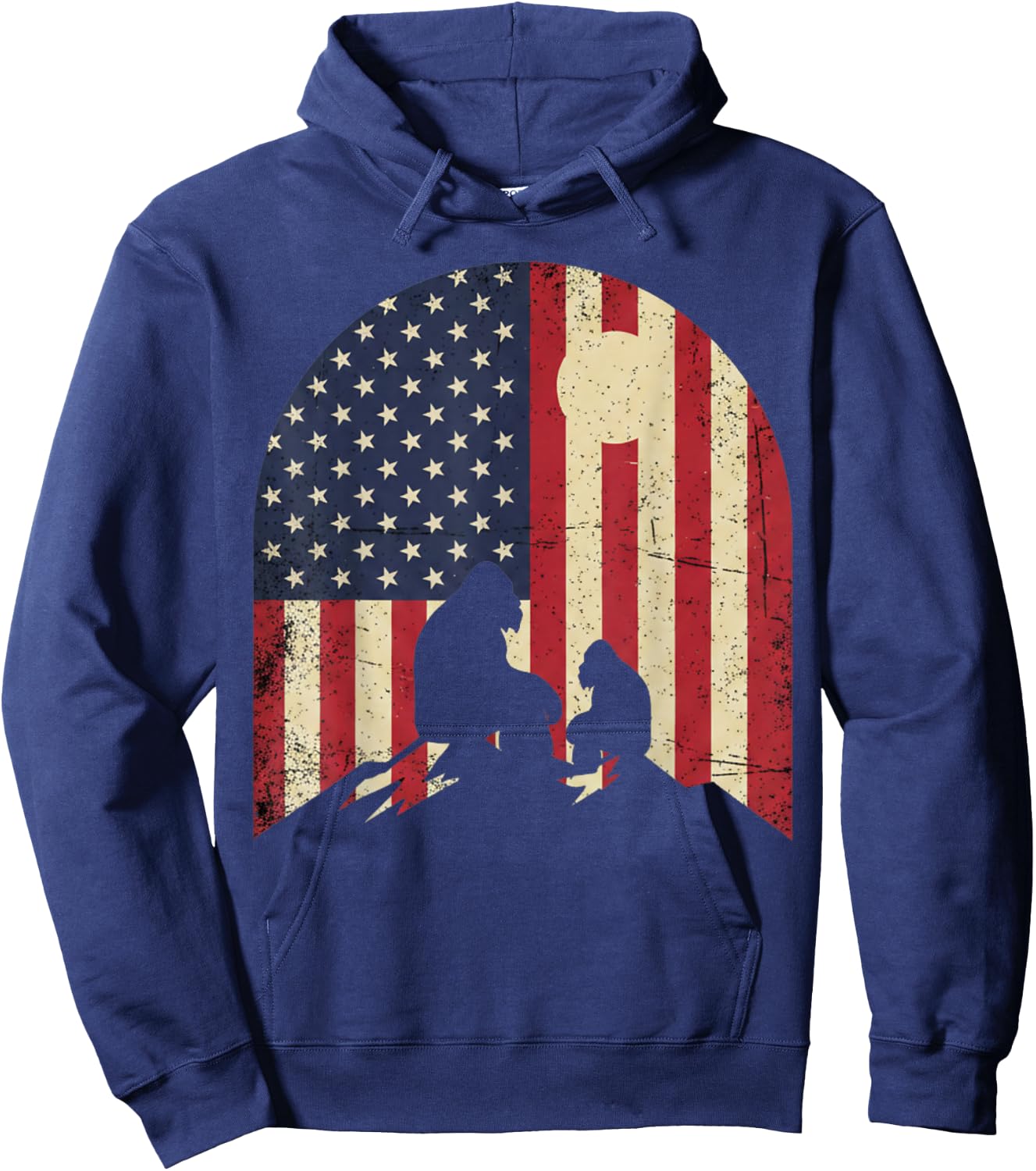 American Flag Bigfoot Dad Fathers Day Sasquatch Fathers Day Hoodie - Hoodie | Navy