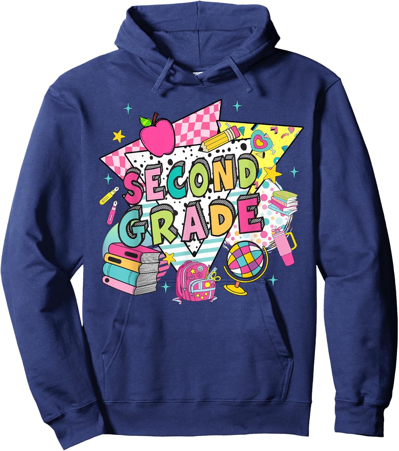 Second Grade Teachers Students Retro 90s Back To School Hoodie - Hoodie | Navy