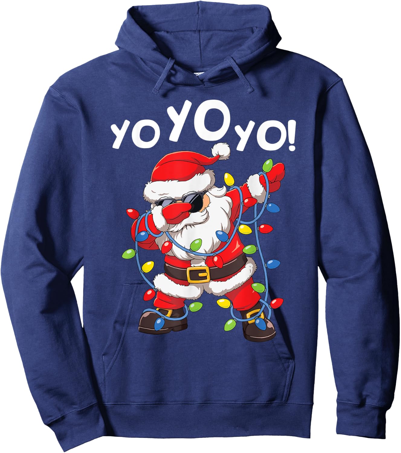 Dabbing Santa In Hat Garland Yo Yo Yo Funny Christmas Hoodie - Hoodie | Navy