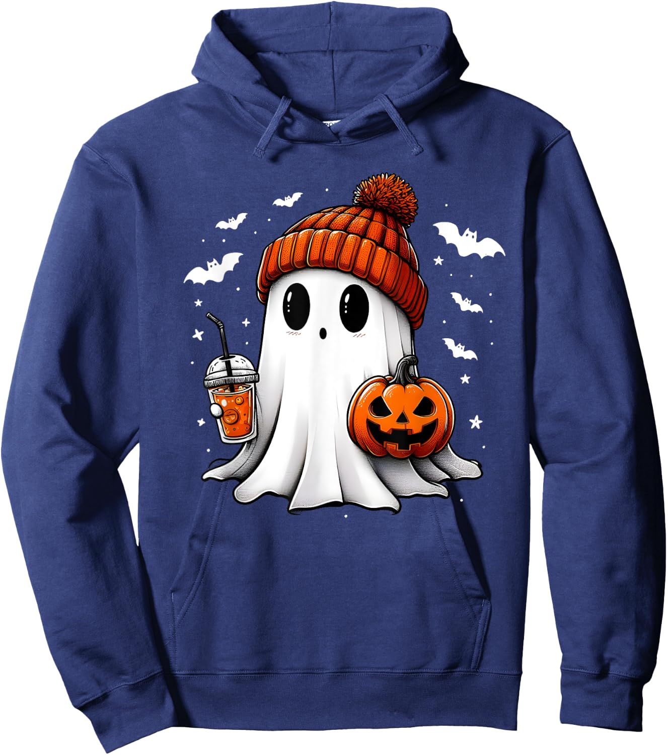 Cute Halloween Ghost Drink Pumpkin Hoodie - Hoodie | Navy