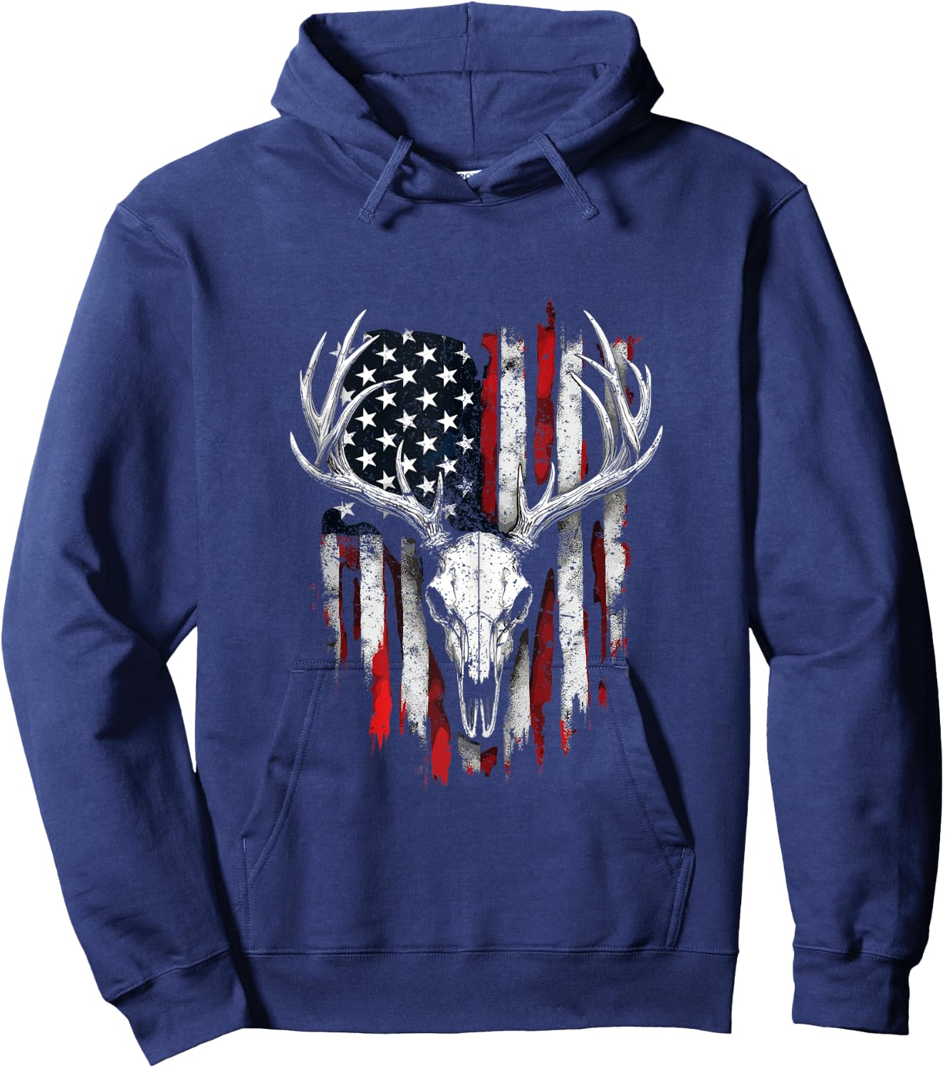 American Flag Vintage Deer Hunting Camouflage Deer Skull Hoodie - Hoodie | Navy