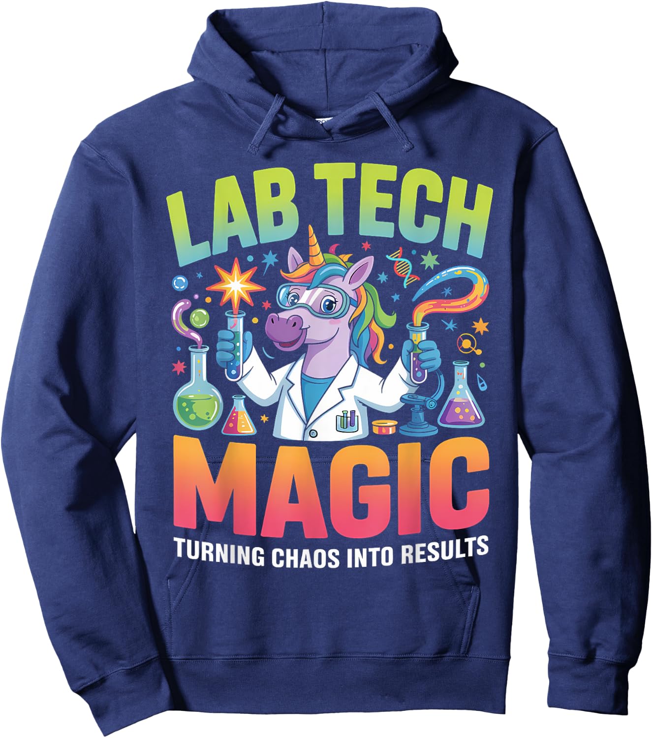 Funny Lab Technologist Unicorn Science Magic Clinical Tech Hoodie - Hoodie | Navy