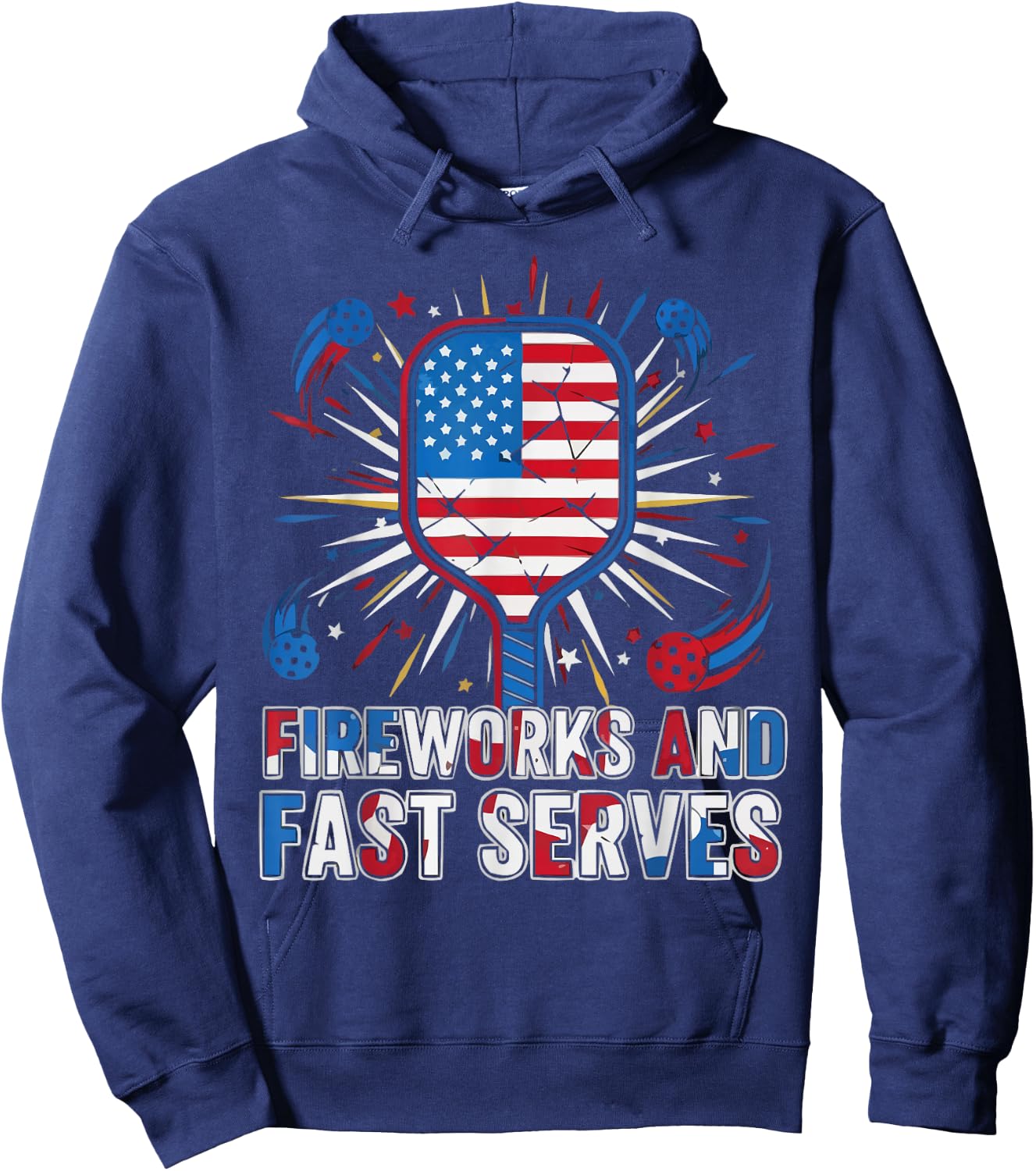 American Pickleball Player 4th of July Flag USA Paddle Sport Hoodie - Hoodie | Navy