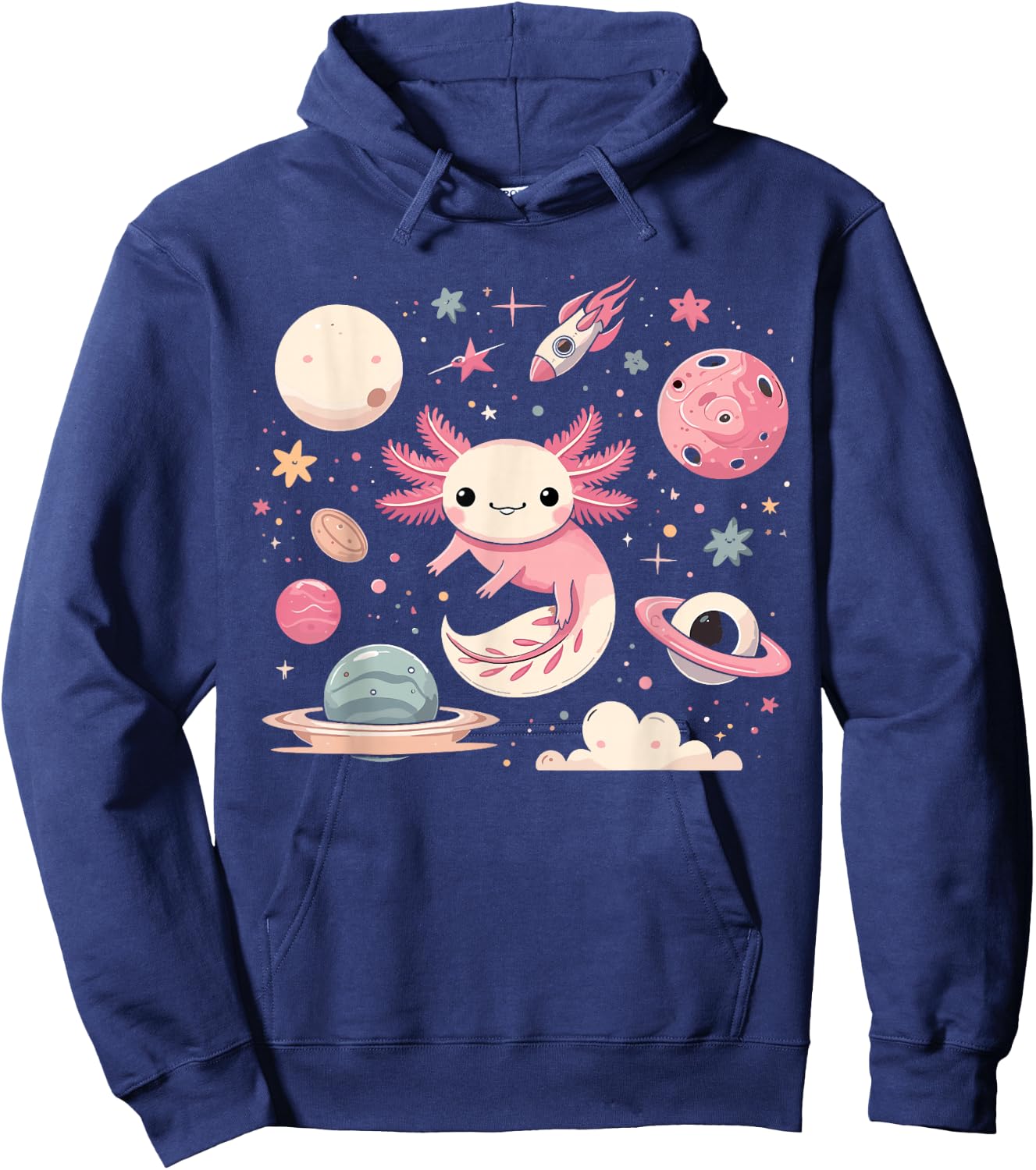 Cute Axolotl in Space Kawaii Axolotl Moon Hoodie - Hoodie | Navy