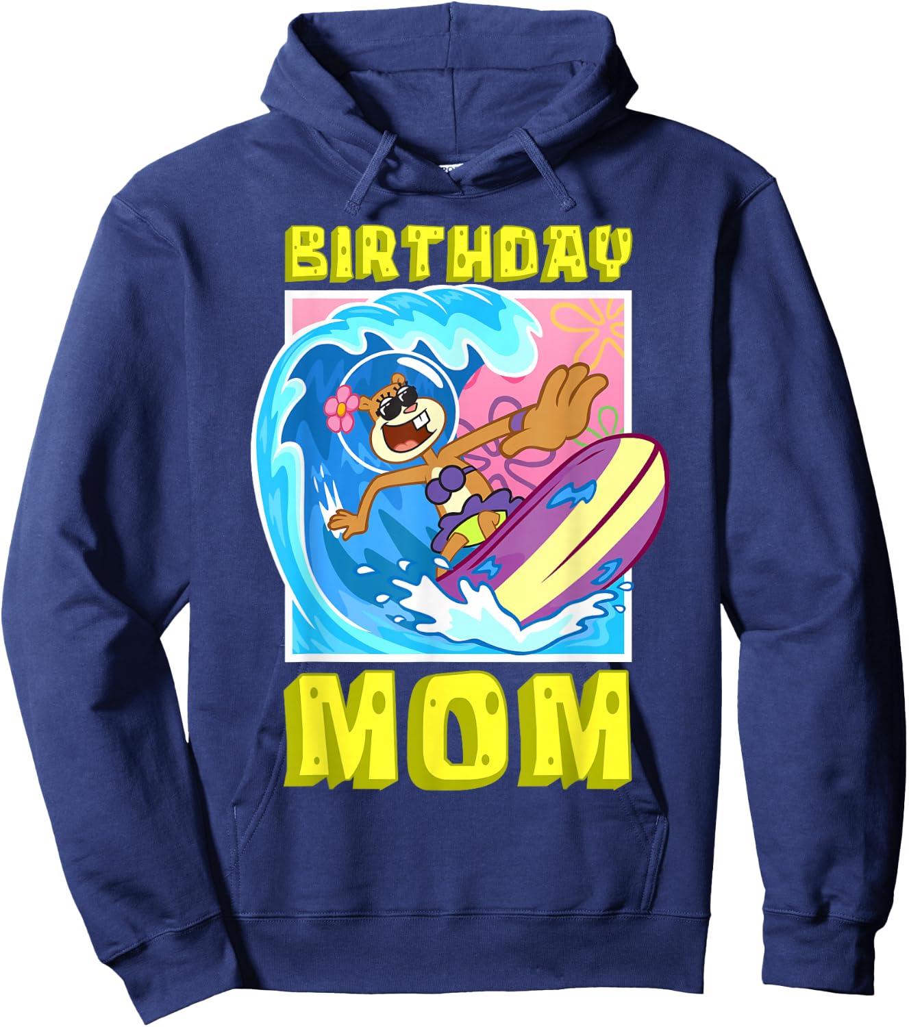 Sandy Birthday Mom Surfing Spongebob Mother Birthday Gift Hoodie - Hoodie | Navy