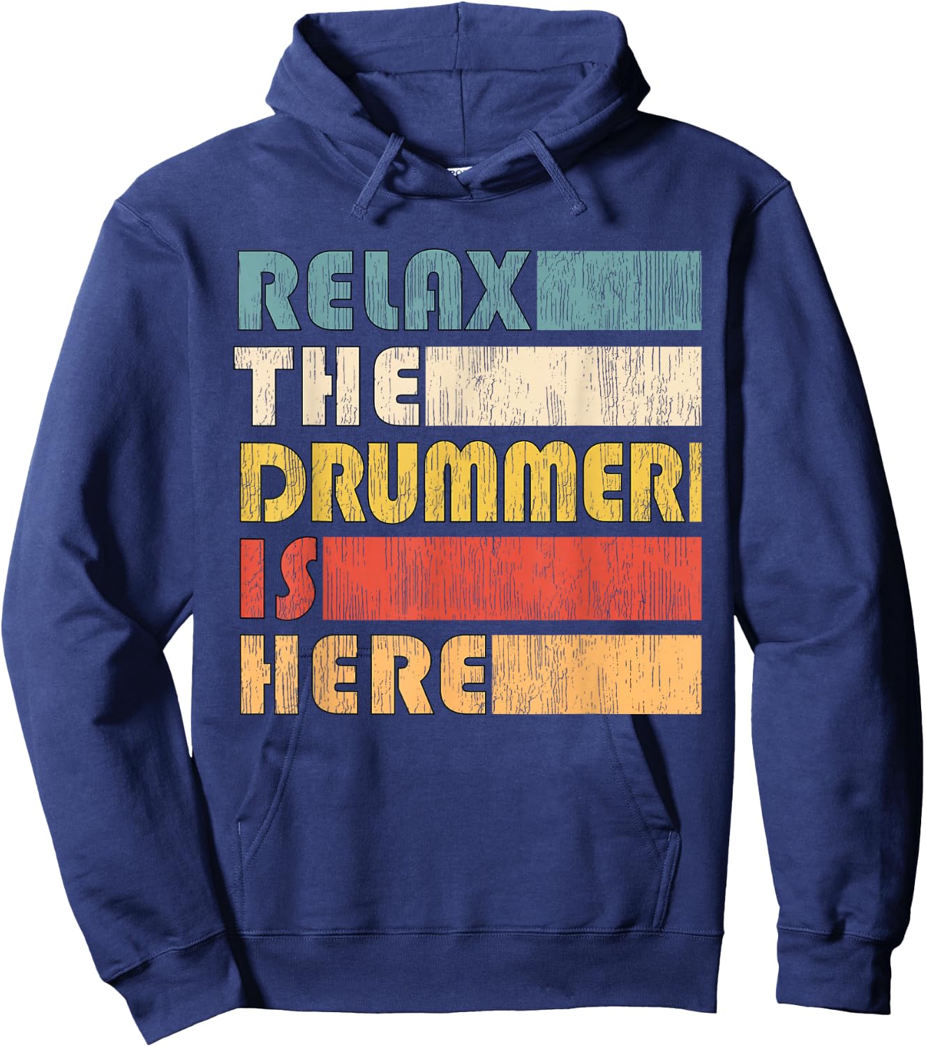 Vintage Drumset Instrument Gifts Relax The Drummer Is Here for Drumset Musician Adult Black Short Sleeve Small Hoodie - Hoodie | Navy