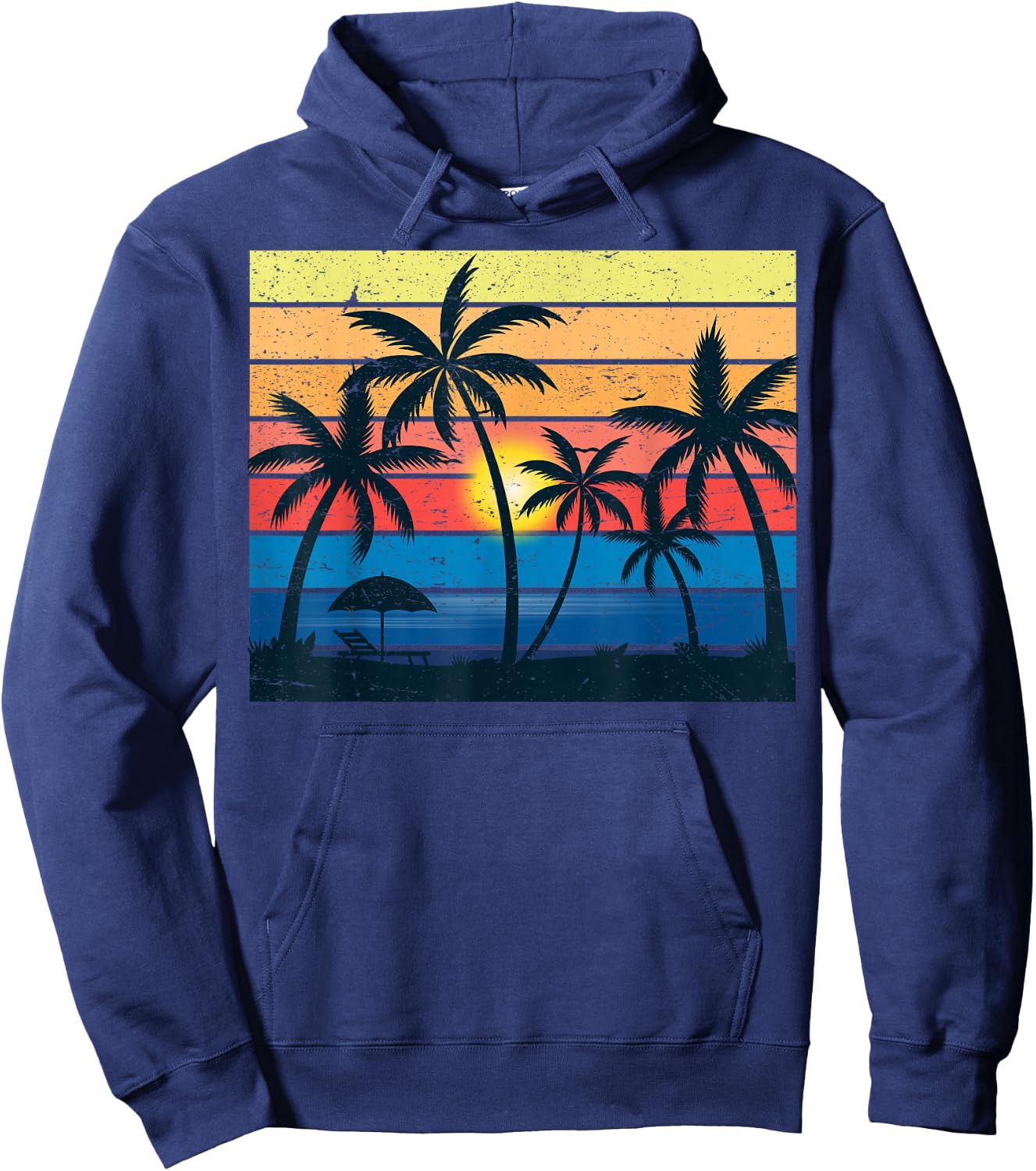 Palm Tree Retro Vintage Sunset Tropical Beach Dress Summer Hoodie - Hoodie | Navy