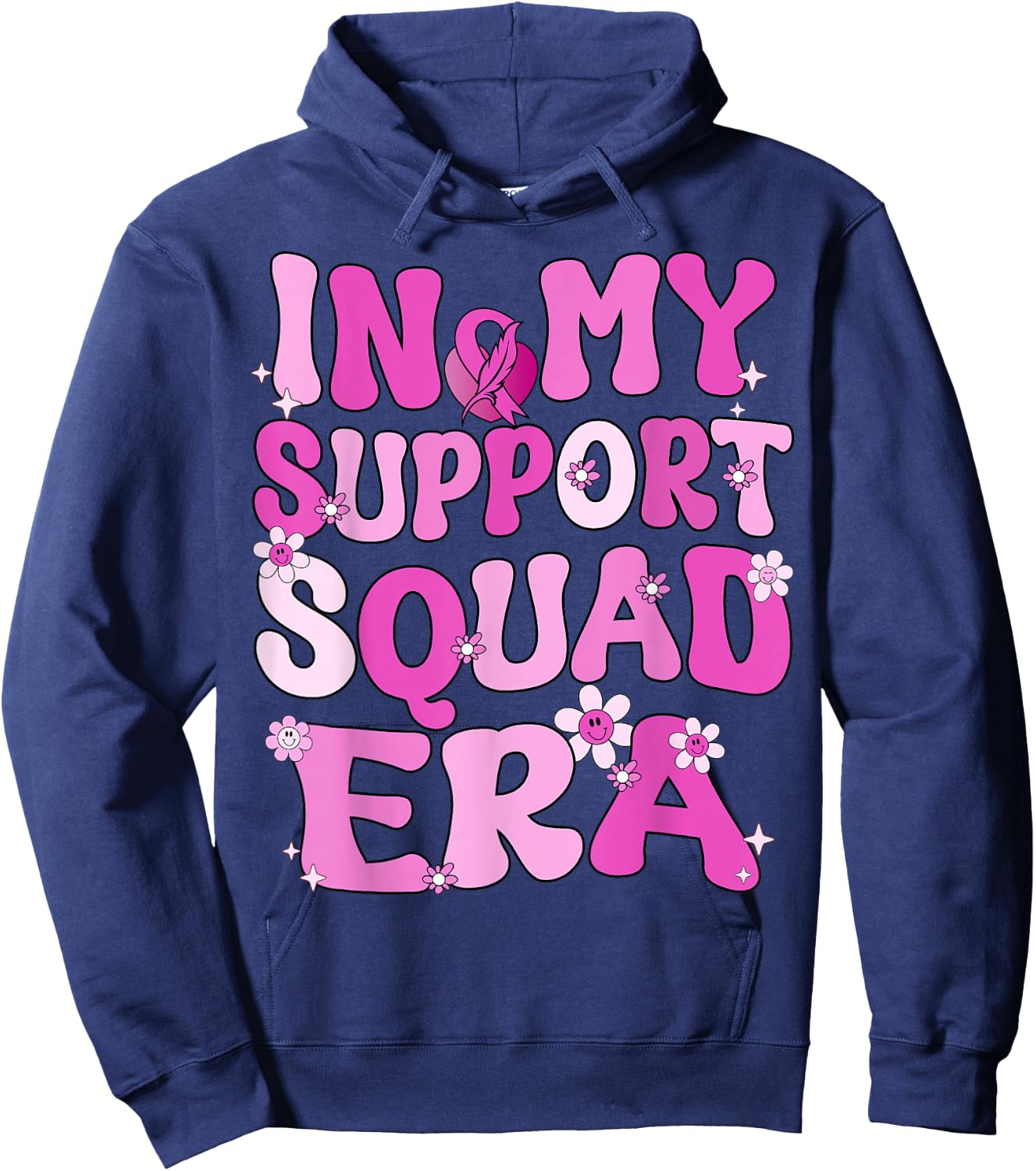In My Support Squad Era Groovy Breast Cancer Awareness Hoodie - Hoodie | Navy