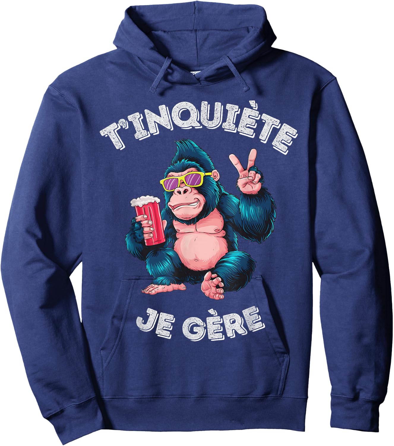 Gorilla Humour Beer Aperitif T'inquiète Je Gère Accessory, Black, S Hoodie - Hoodie | Navy