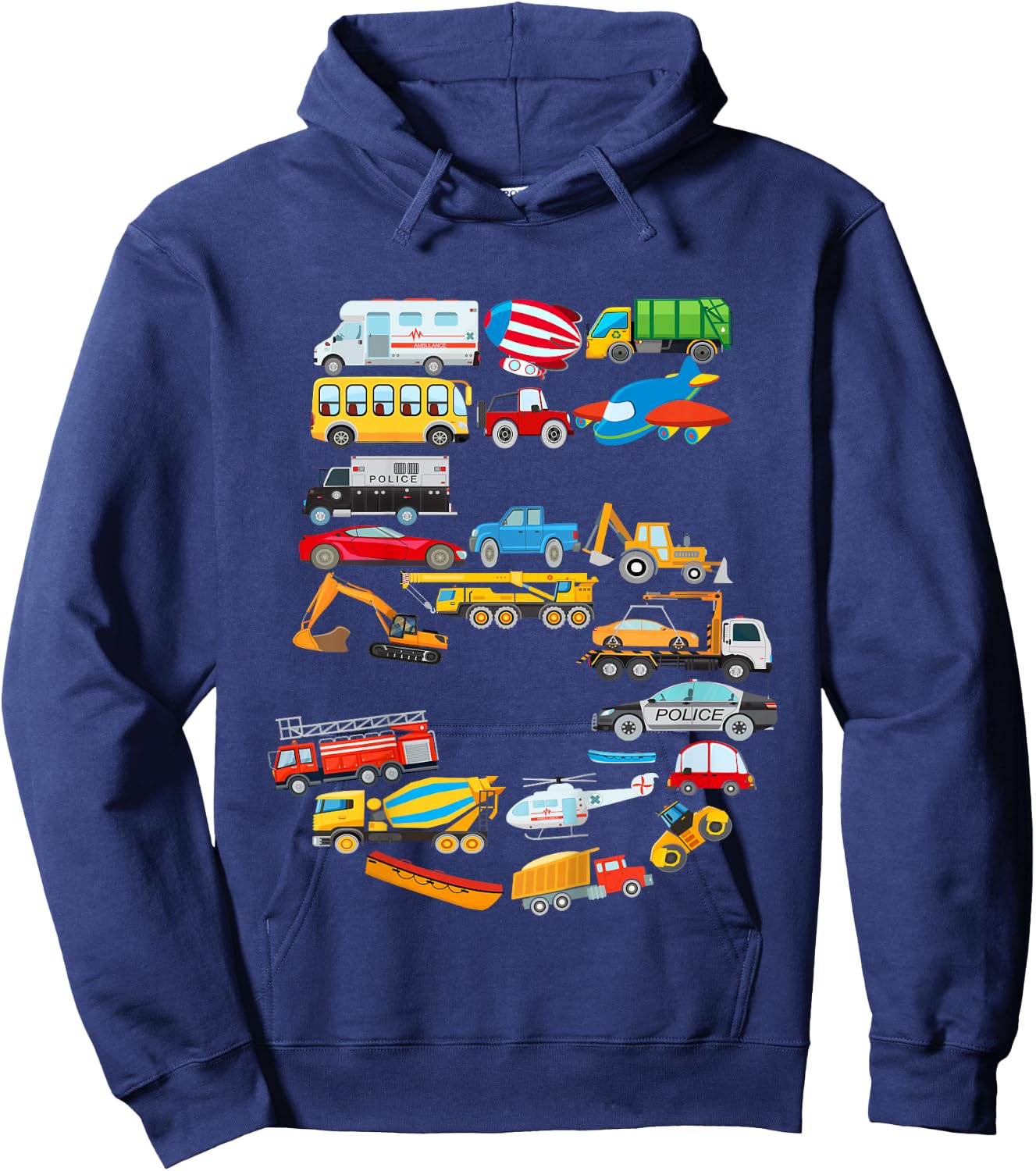 Kids 5th Birthday For Boys Cars Vehicles ,Fire Truck, Airplane Hoodie - Hoodie | Navy