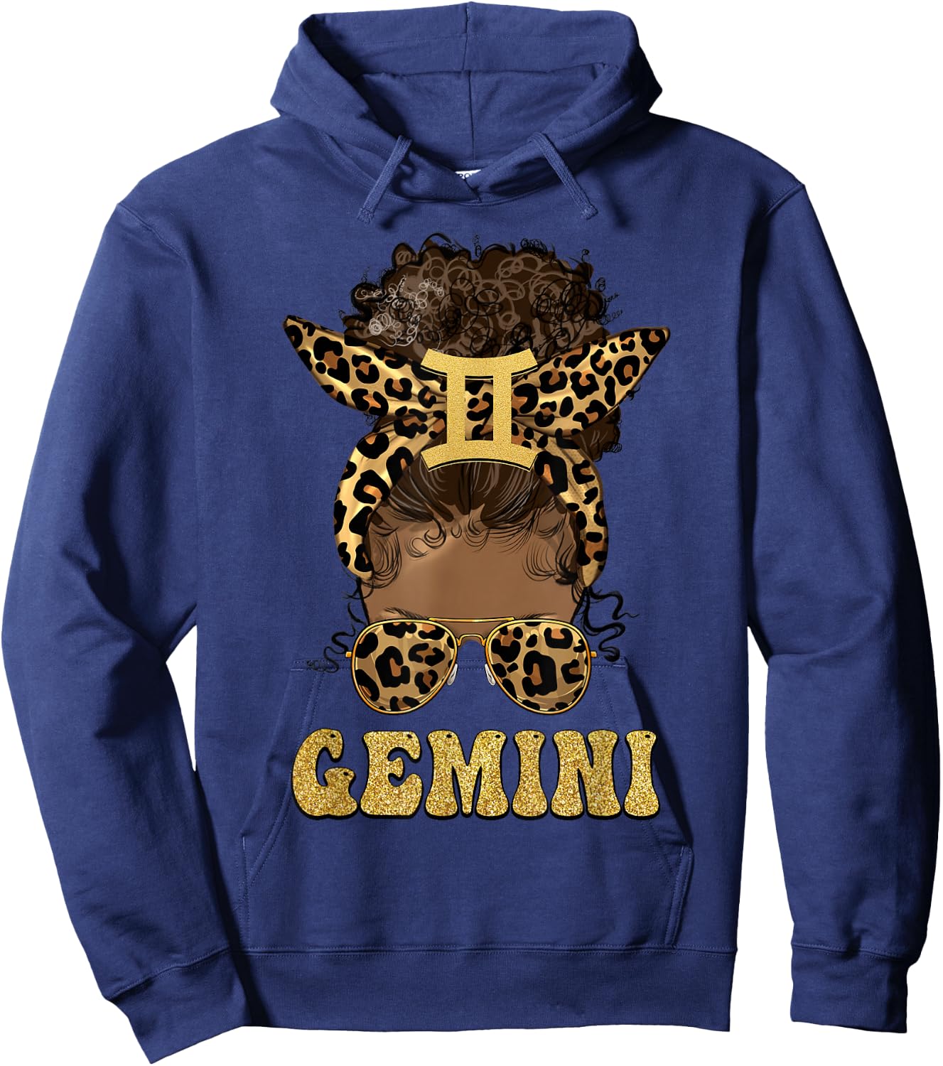 Gemini Girl Afro Messy Bun African American Women Hoodie - Hoodie | Navy