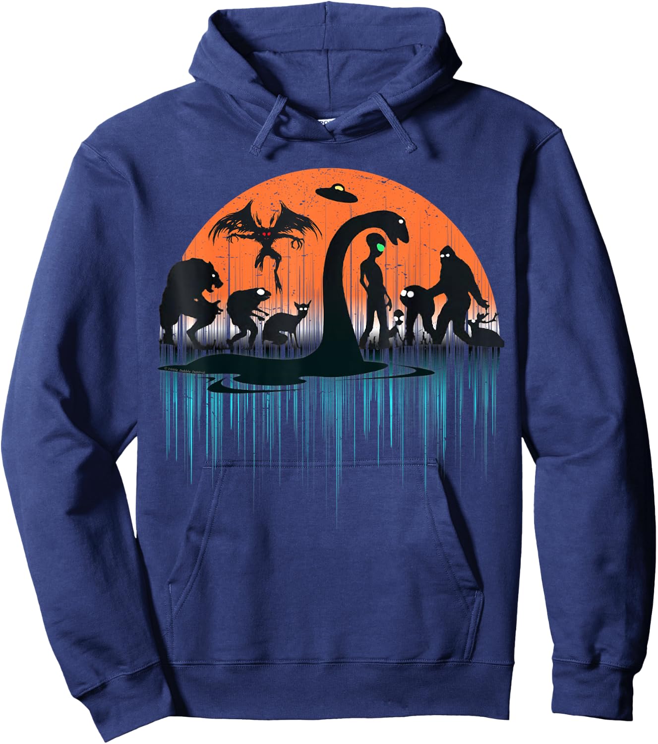 Mythical Loch Ness Bigfoot Mothman Aliens Funny Cryptid Hoodie - Hoodie | Navy